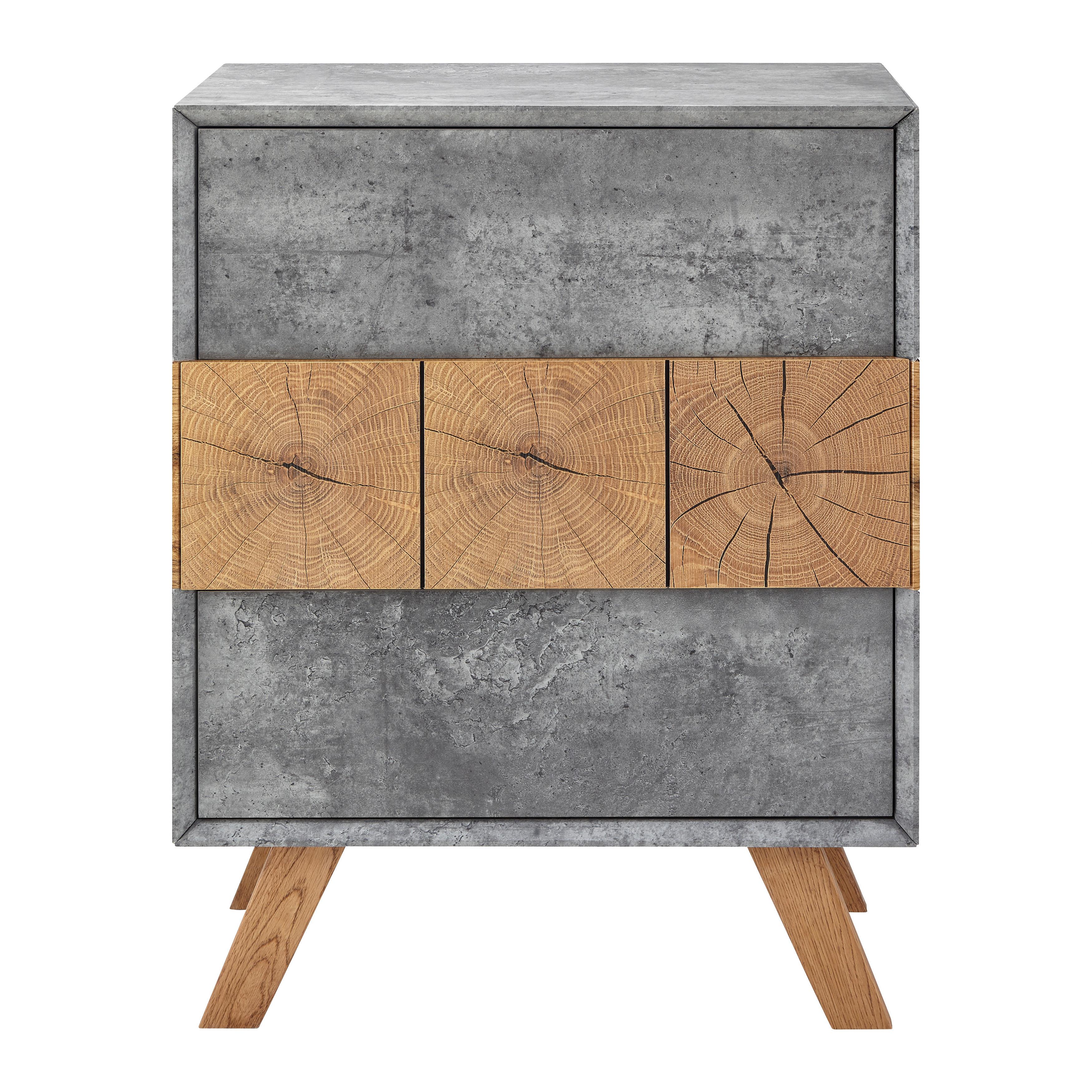 Nachttisch Holz "Casper", aus Eiche, teilmassiv - Eichefarben/Grau, MODERN, Holz/Holzwerkstoff (60/75/40cm) - Bessagi Home