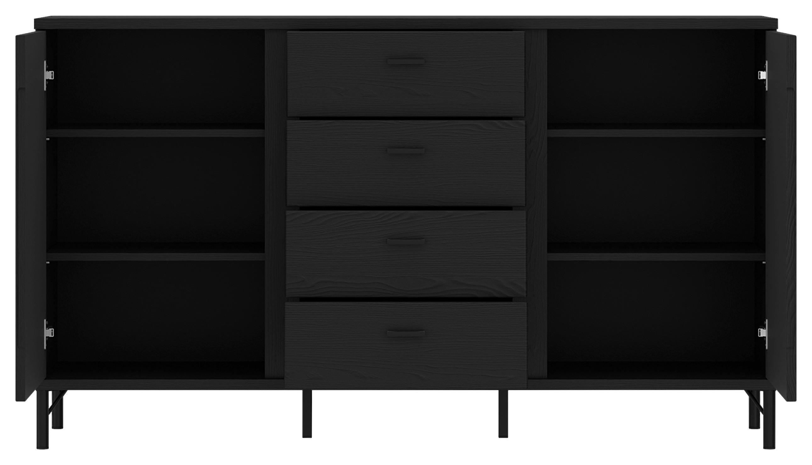 Comodă cu uși LUSAKA - negru, Trend, material pe bază de lemn (150/87/40cm) - Premium Living