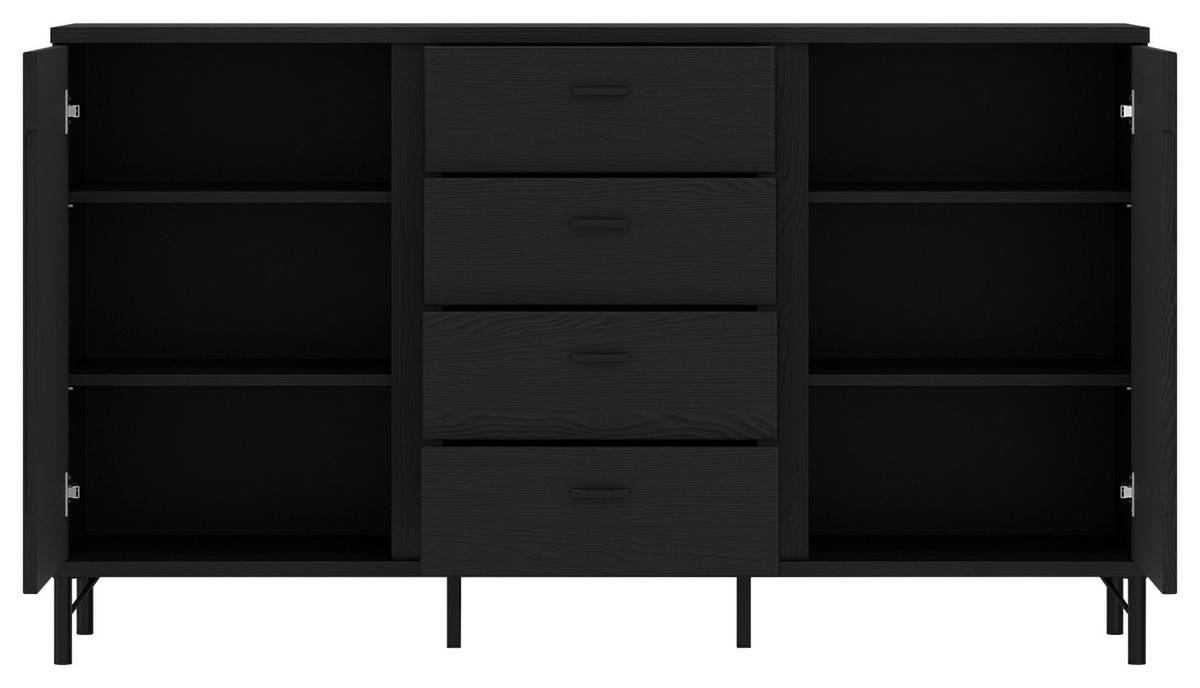 Comodă cu uși LUSAKA - negru, Trend, material pe bază de lemn (150/87/40cm) - Premium Living