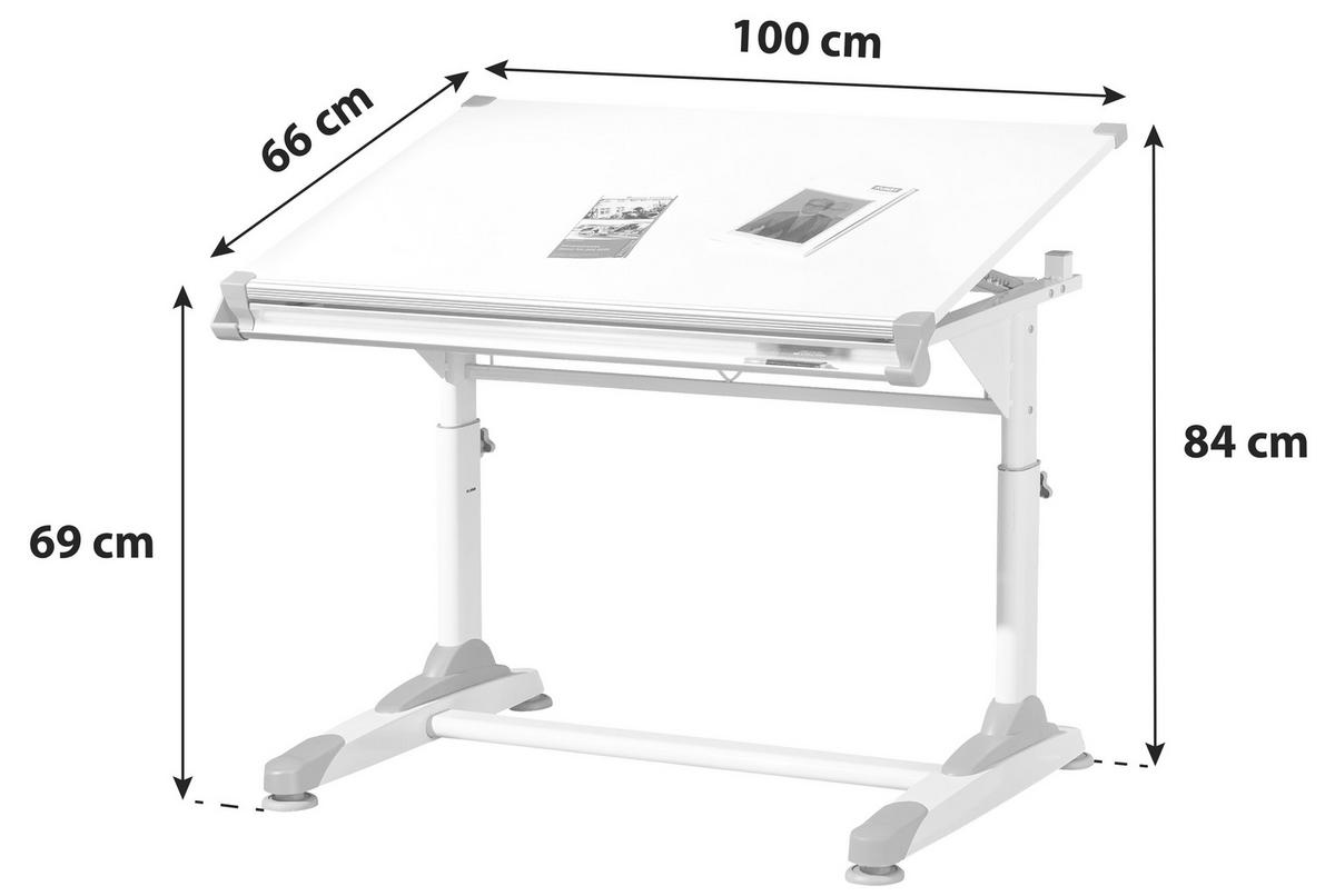 Jugendschreibtisch ca. 100x66 cm Weiß/Pink/Grün - Pink/Weiß, KONVENTIONELL, Holzwerkstoff/Metall (100/66/69-84cm) - MID.YOU