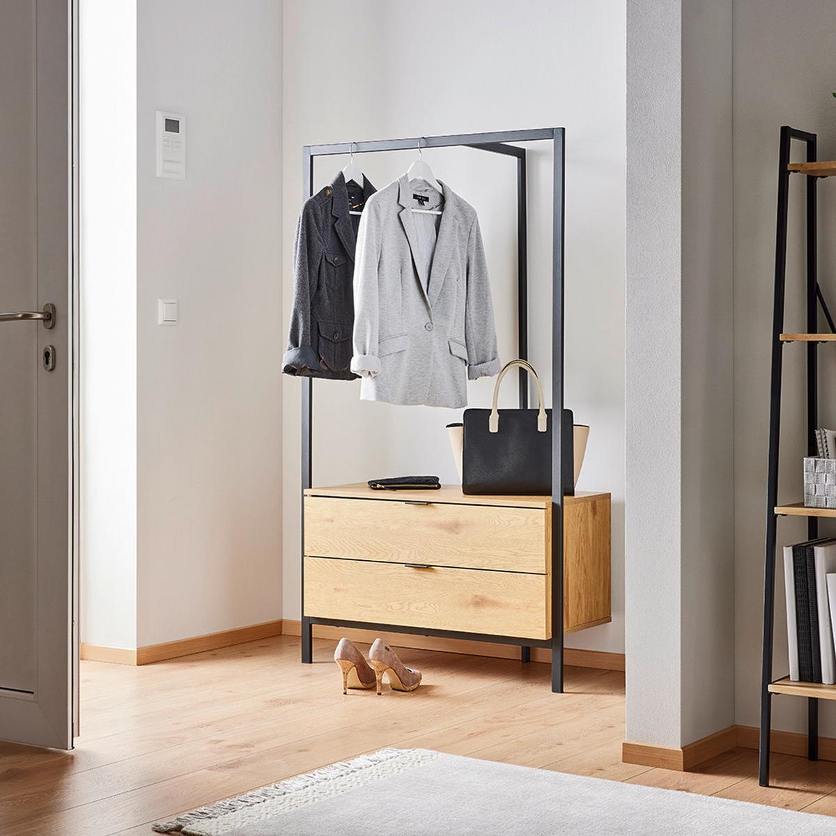 Garderobe Connor Eichefarben/Schwarz MDF - Eichefarben, MODERN, Holz/Metall (90/160/43cm) - Bessagi Home