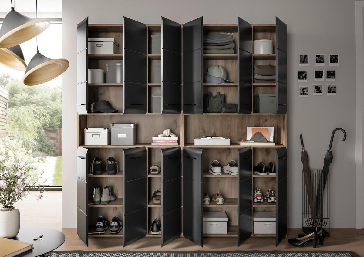 Hochschrank Ice Schwarz/Eiche dunkel - Eiche dunkel/Schwarz, Basics, Holzwerkstoff/Kunststoff (180/185/30cm) - MID.YOU