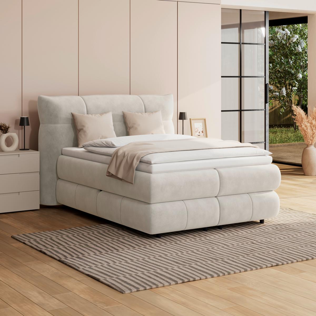 Boxspring Krevet Carmelo - crna/krem, Trend, tekstil/plastika (140/200cm) - Premium Living