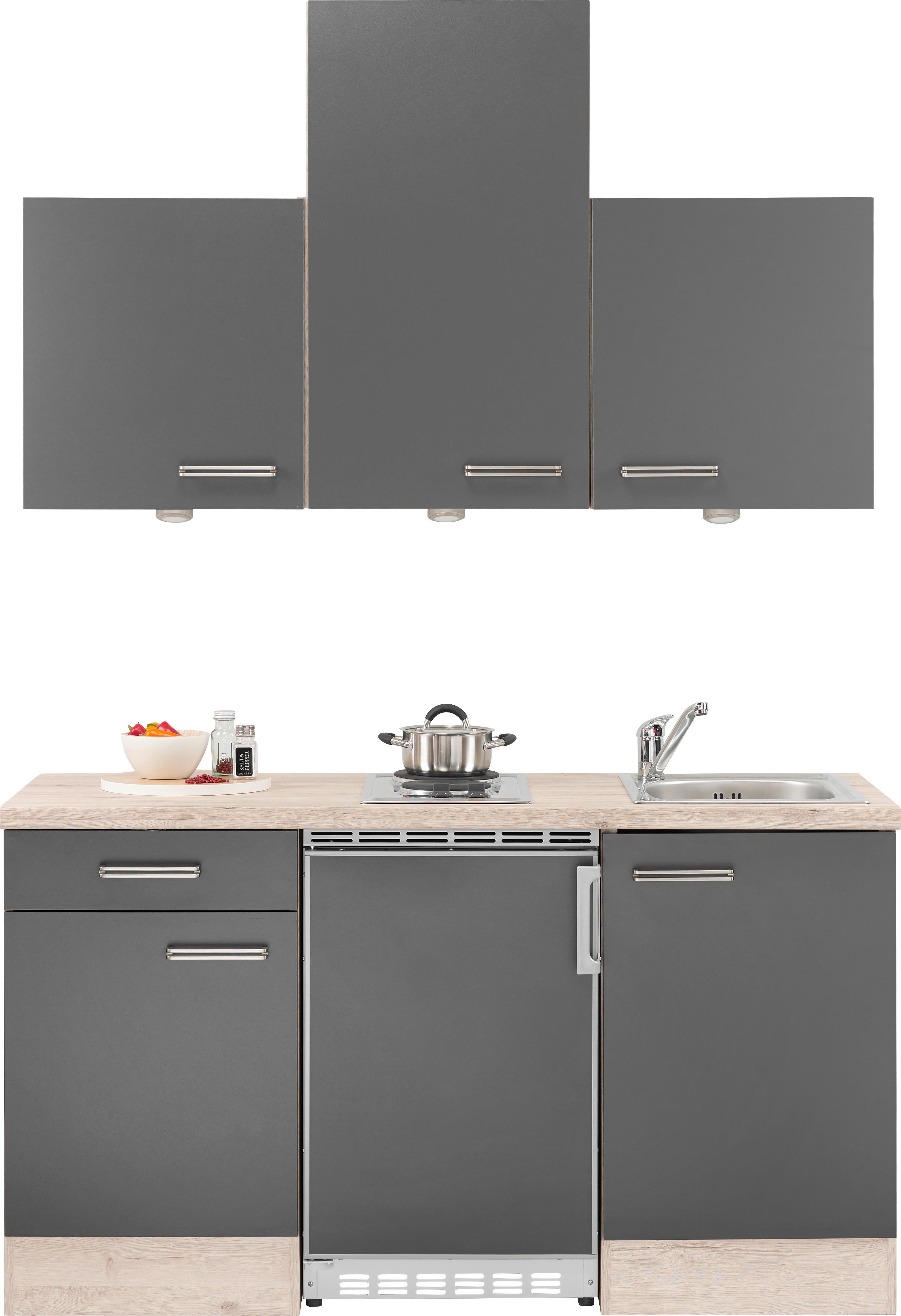 Küchenblock inkl. 2 E-Geräte Milano Anthrazit/Eiche - Eichefarben/Anthrazit, MODERN, Holzwerkstoff (150cm) - FlexWell