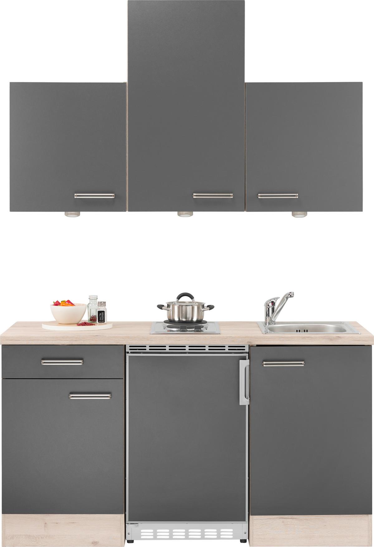 Küchenblock inkl. 2 E-Geräte Milano Anthrazit/Eiche - Eichefarben/Anthrazit, MODERN, Holzwerkstoff (150cm) - FlexWell