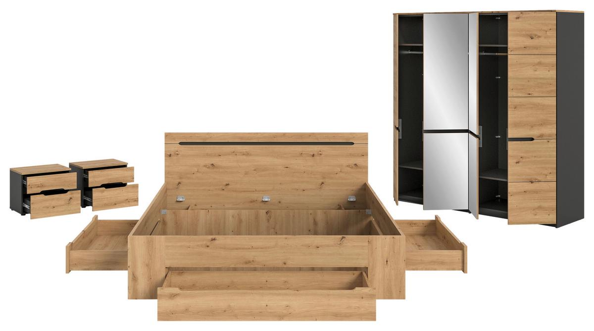 Schlafzimmer CANU 4-teilig Grau, Eiche Artisan - Eiche Artisan/Grau, MODERN, Holzwerkstoff - MID.YOU