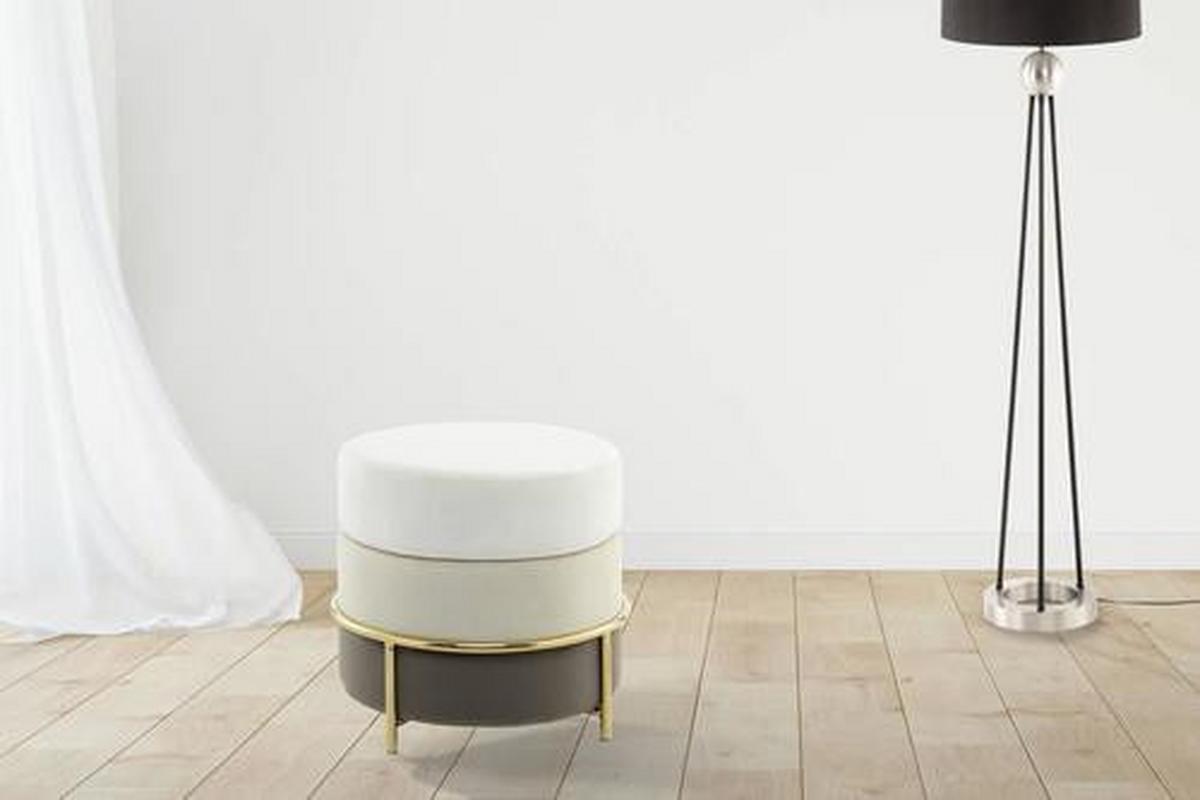 Hocker 7pjlj-Cre - Goldfarben/Creme, Basics, Holzwerkstoff/Textil (48,5/46/48,5cm) - Kayoom