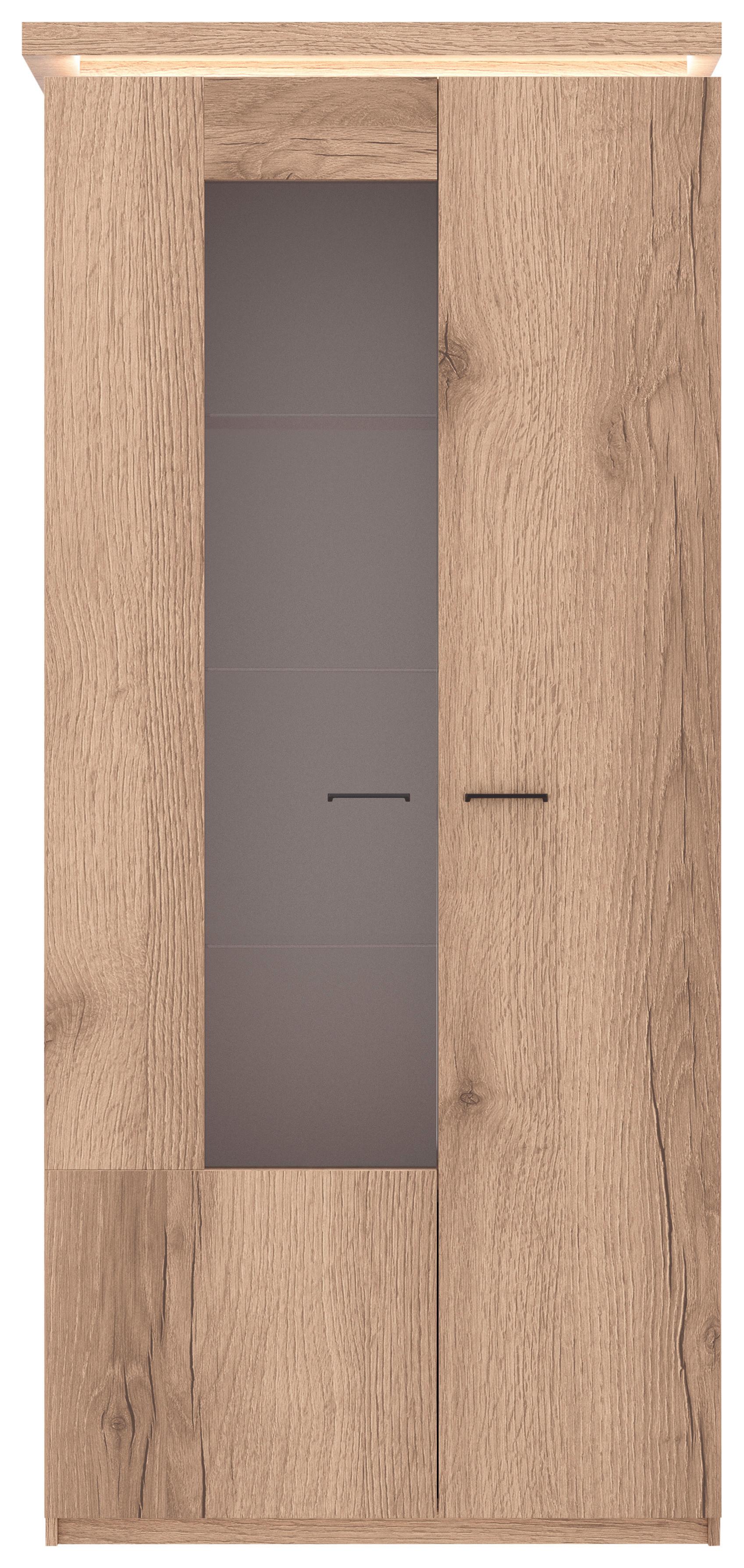 Vitrina Vancouver, Hrast, Led Osvetlitev - barve hrasta/antracit, Moderno, kovina/steklo (88/198/38cm) - Mömax