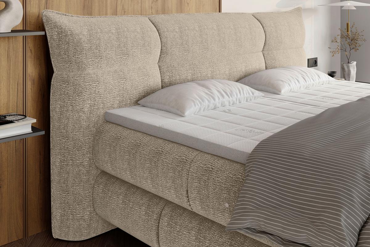 Boxspringbett Auris Elfenbein ca. 180x200cm - Elfenbein/Schwarz, KONVENTIONELL, Kunststoff/Textil (180/200cm) - Sembella