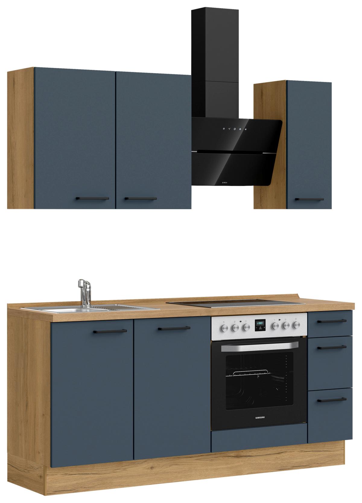 Küchenblock Easytouch High m. Geräten Dunkelblau - Eichefarben/Schwarz, MODERN, Holzwerkstoff/Metall (180cm) - Nobilia