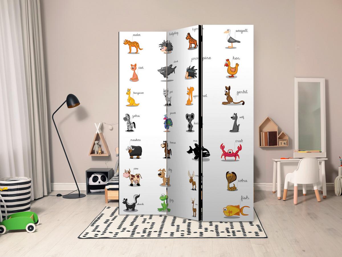 Paravan Learning By Playing, 3-Delni, Dvostranski - bela/večbarvno, Basics, tekstil/les (135/172/3cm) - artgeist