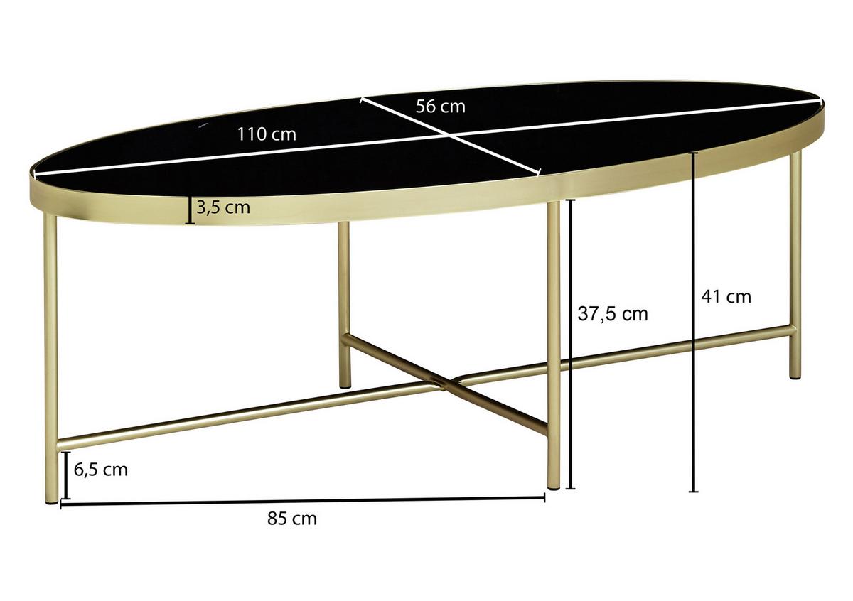 Couchtisch "WL5.993" ca. 110x56 cm, schwarz - Goldfarben/Schwarz, Design, Glas/Metall (110/56/41cm) - MID.YOU