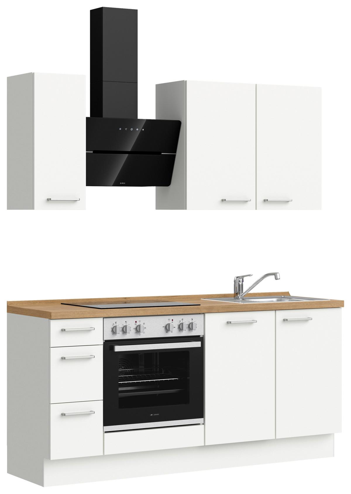 Küchenblock Touch High m. Geräten Weiß - Edelstahlfarben/Eichefarben, MODERN, Holzwerkstoff/Metall (180cm) - Nobilia