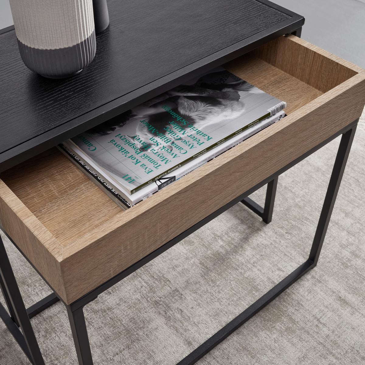 Couchtisch Ani Schwarz/ Eichefarben MDF mit Stauraum - Eichefarben/Schwarz, MODERN, Holzwerkstoff/Metall (60/30/48cm) - Bessagi Home