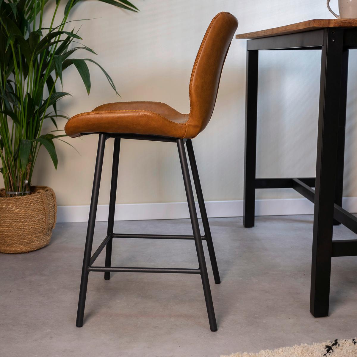 Barhocker-Set Barron 2er-Set ca. 47x99 cm Cognac - Cognac/Schwarz, KONVENTIONELL, Kunststoff/Textil (47/99/55cm) - MID.YOU