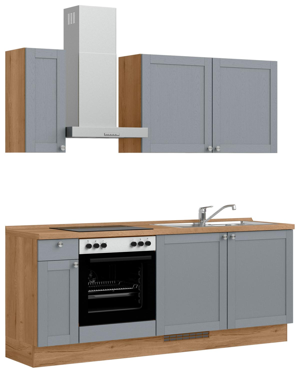 Küchenleerblock Frame Low o. Geräte Blaugrau - Edelstahlfarben/Eichefarben, MODERN, Holzwerkstoff/Metall (210cm) - Nobilia