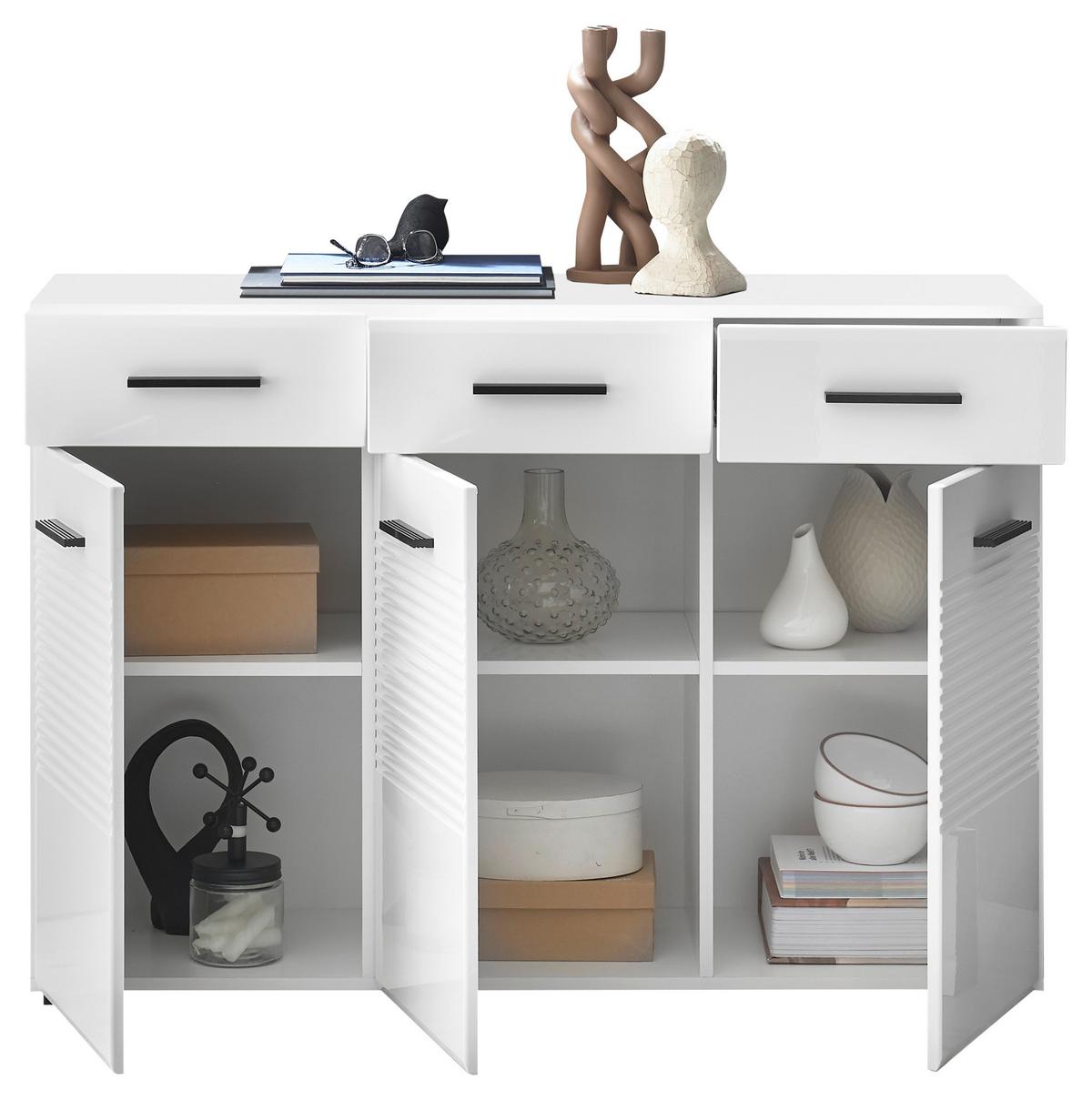 KOMODA BC 1065 - biały wysoki połysk/czarny, Design, materiał drewnopochodny/tworzywo sztuczne (120/83/40cm) - Carryhome
