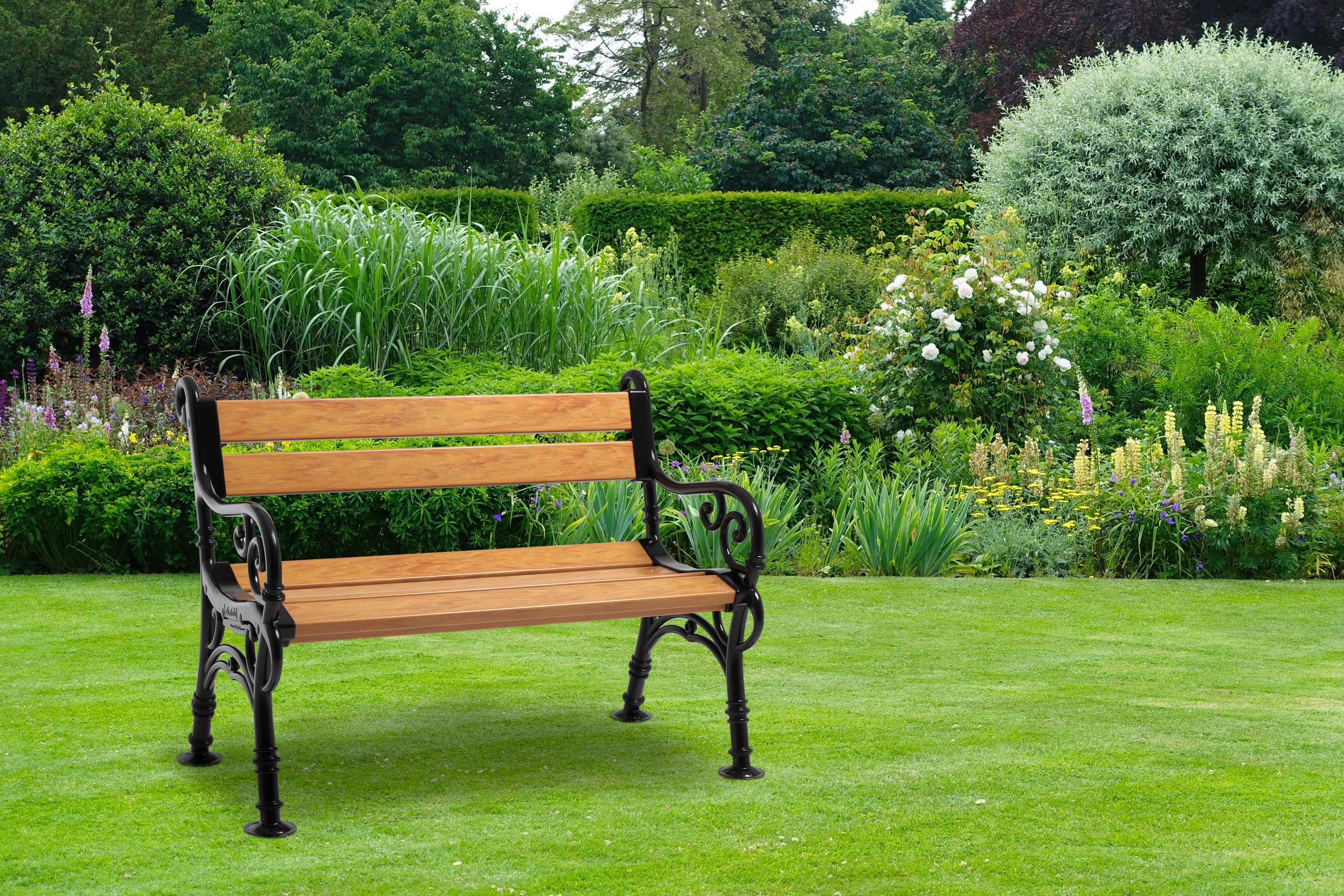 Gartenbank Naturfarben/Schwarz - Schwarz/Naturfarben, KONVENTIONELL, Kunststoff/Metall (115/85/60cm) - Gardenson
