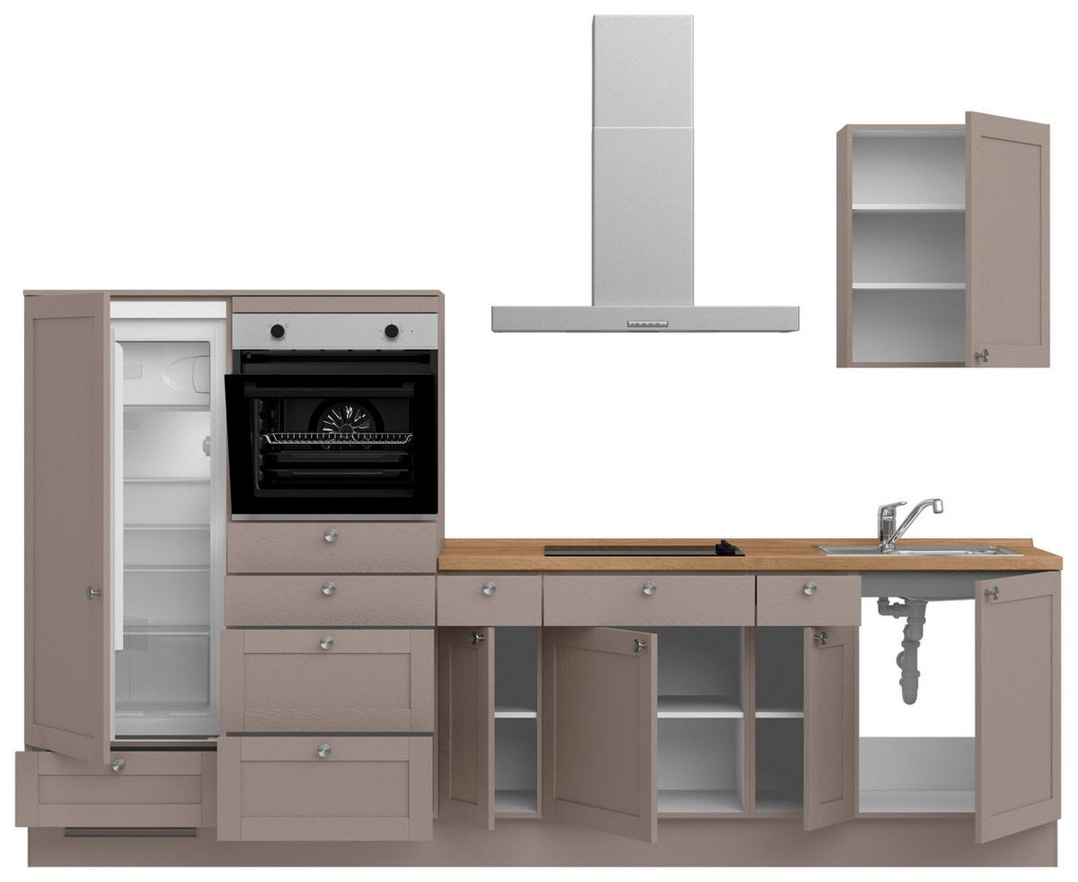 Küchenleerblock Frame Low o. Geräte Beigebraun - Edelstahlfarben/Eichefarben, MODERN, Holzwerkstoff/Metall (300cm) - Nobilia