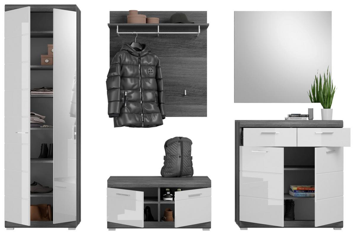 Predsoba Scout, Siva, Bela, Visoki Sijaj, 5-Delno - srebrne barve/temno siva, Design, steklo/leseni material (272/197/40cm) - MID.YOU