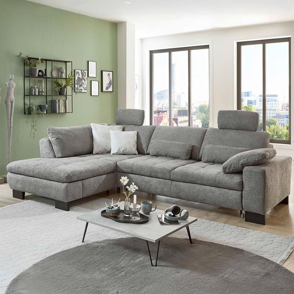 Ecksofa Lando Grau - gris/noir, Modern, textile/métal (197/84/289cm) - Premium Living