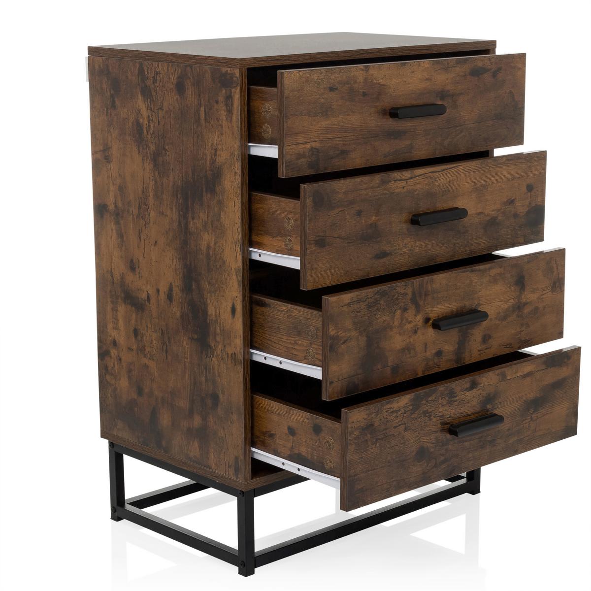 Komoda Vinstra, Rjava, Črna - črna/rjava, Moderno, kovina/leseni material (60/83,5/38,5cm) - MID.YOU