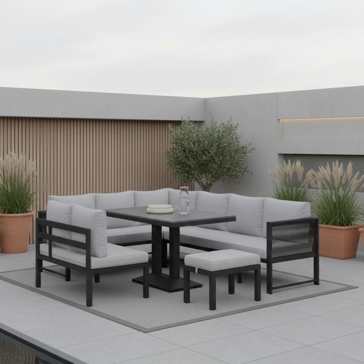 Gartenlounge-set Pergolina Grau Aus Metall/textil - Dunkelgrau/Hellgrau, Modern, Kunststoff/Textil (194/245cm) - Bessagi Garden