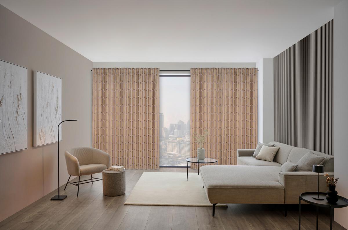 ZASŁONA GOTOWA MALFOY - kolor złoty/taupe, Design, tkanina (140/245cm) - Ambiente