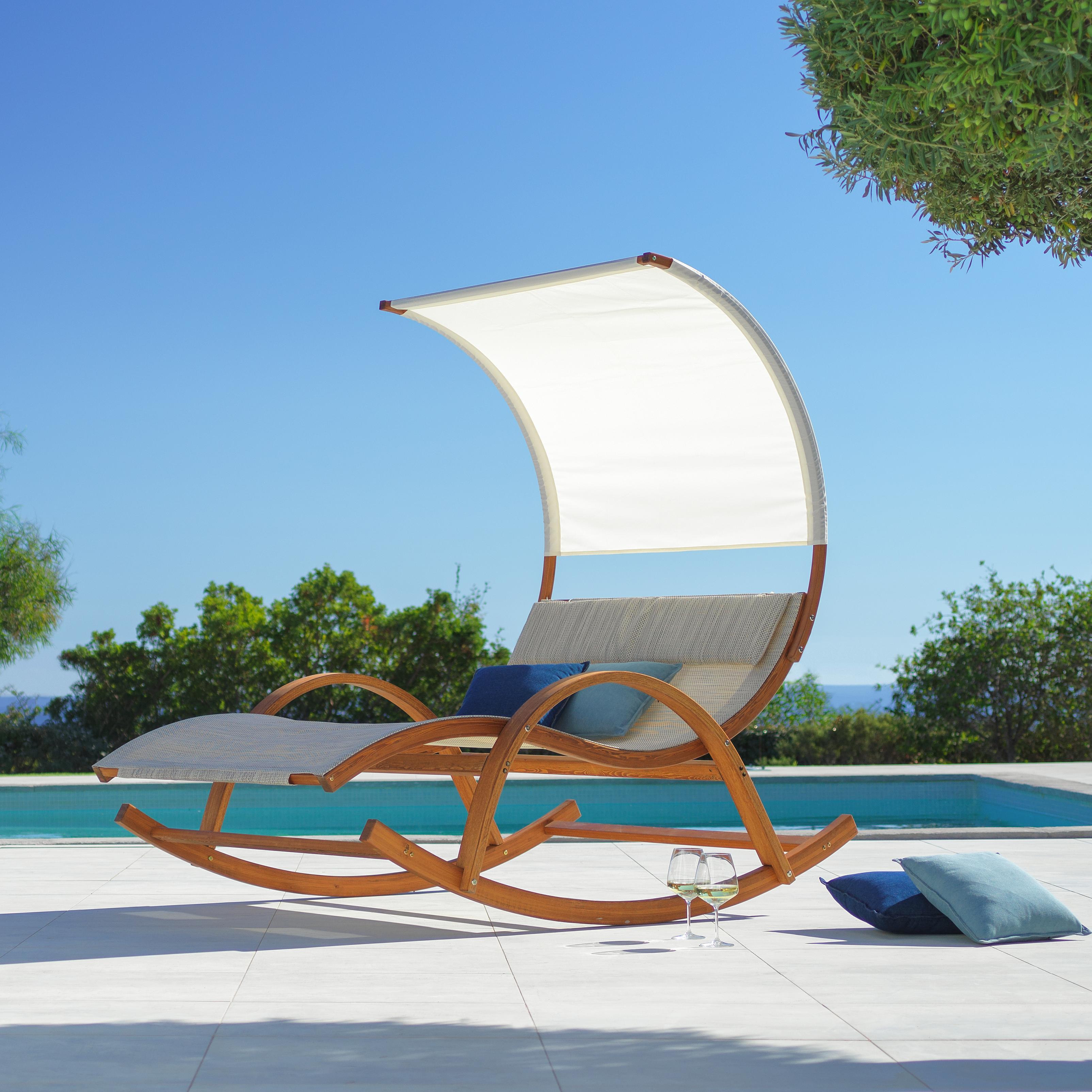 Gartendoppelliege Logan aus Lärchenholz - Weiß/Teakfarben, MODERN, Holz/Textil (119/180/170cm) - Bessagi Garden