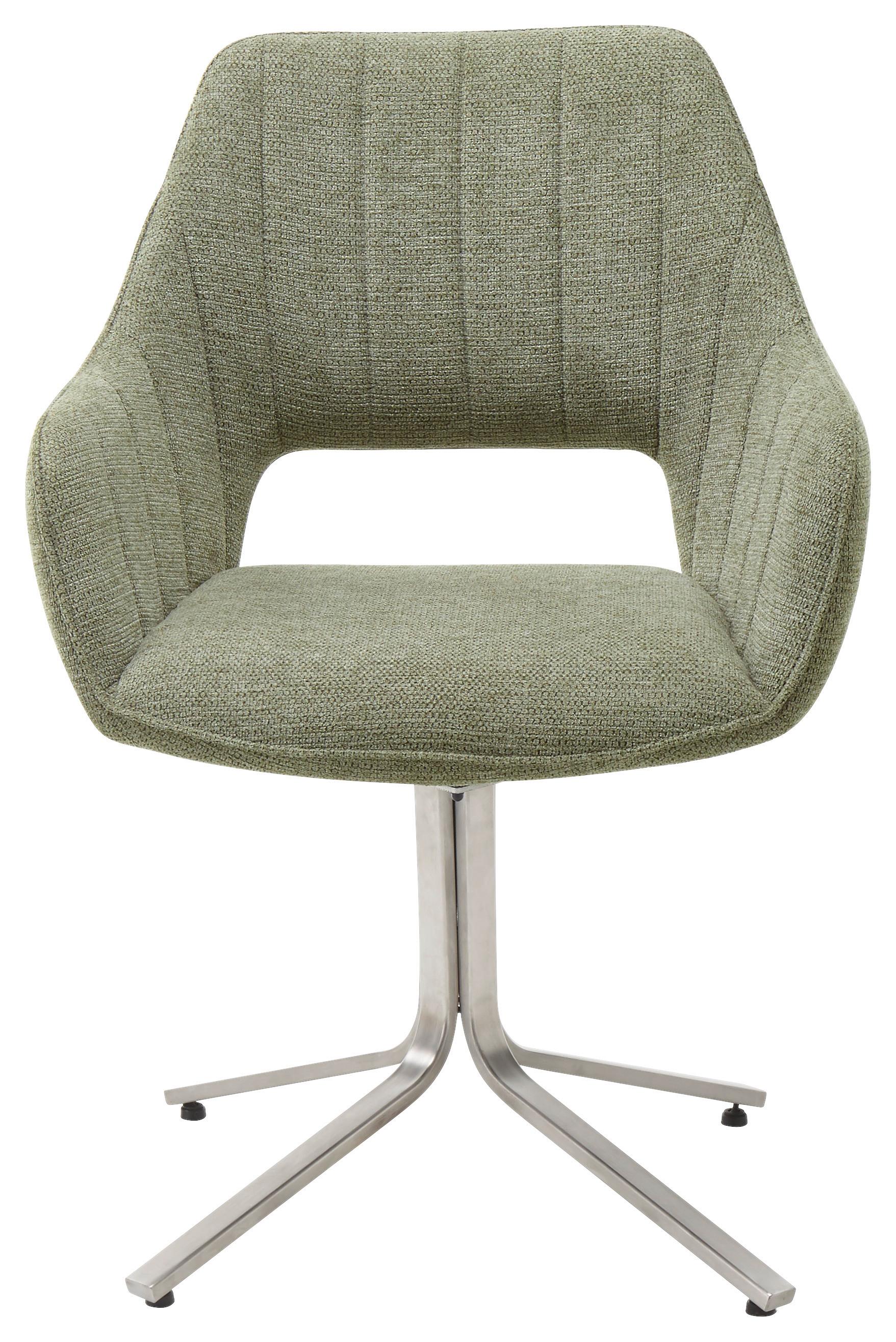 Armlehnstuhl Bacares in Olivgrün - Edelstahlfarben/Olivgrün, LIFESTYLE, Textil/Metall (62/88/63cm) - Premium Living