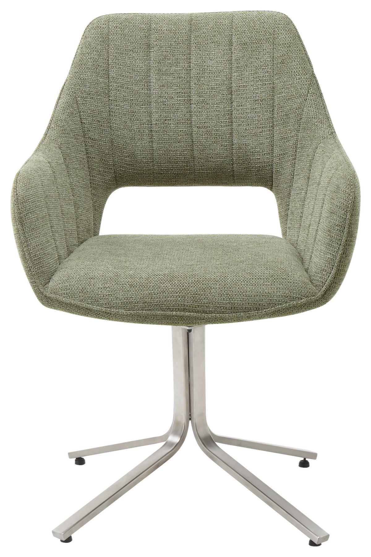 Armlehnstuhl Bacares in Olivgrün - Edelstahlfarben/Olivgrün, LIFESTYLE, Textil/Metall (62/88/63cm) - Premium Living