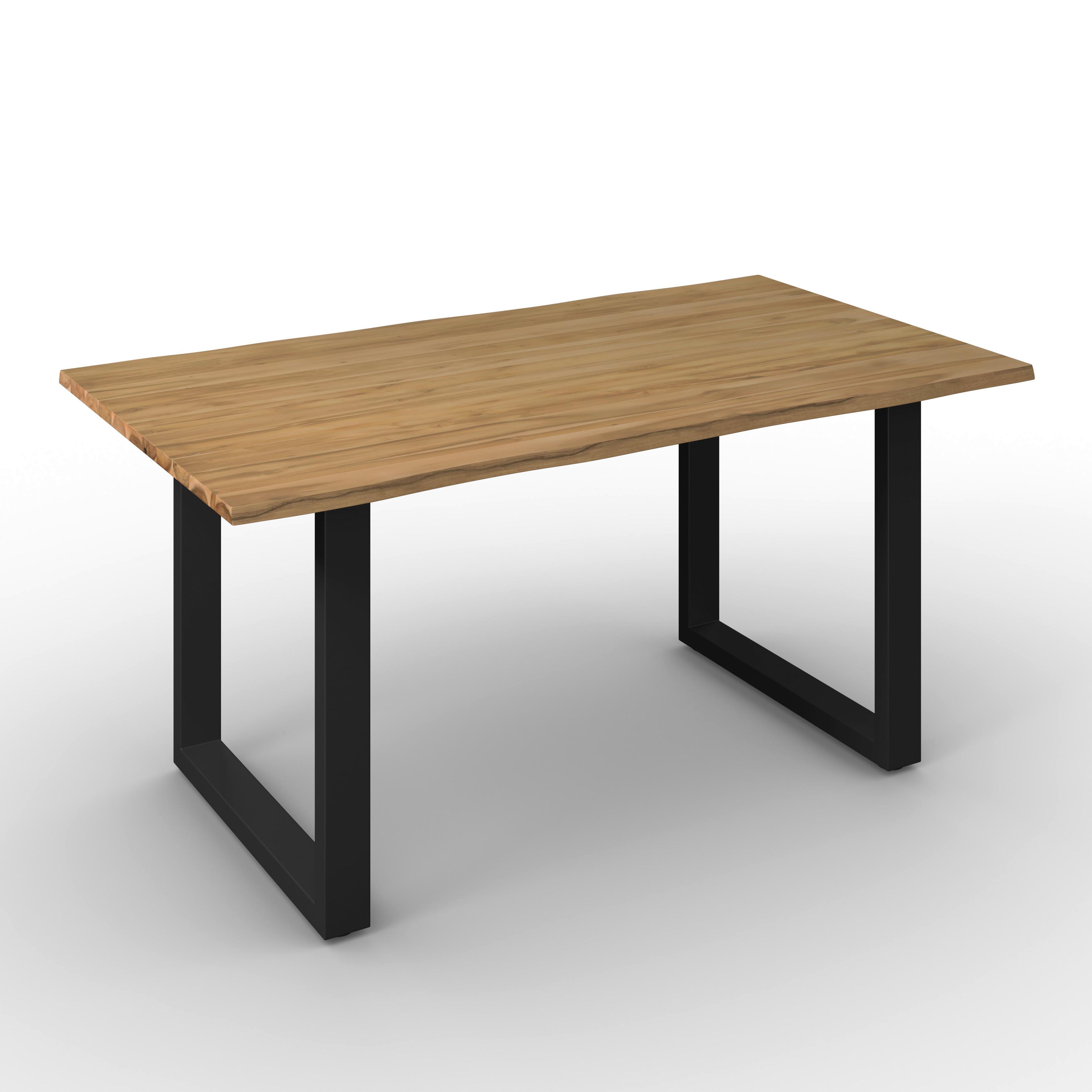 Esstisch Filo in Holz Akazie massiv ca. 160x90 cm - Schwarz/Akaziefarben, MODERN, Holz/Metall (160/90/76cm) - Bessagi Home