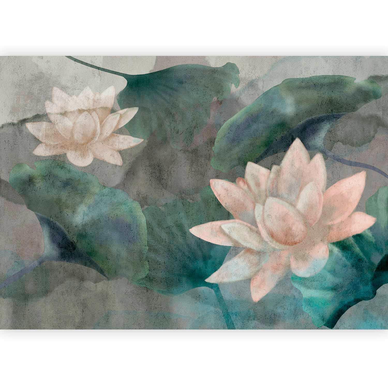 Fototapeta Lilac Pond, 450x315cm - siva/temno zelena, Trendi, tekstil (450/315cm) - artgeist