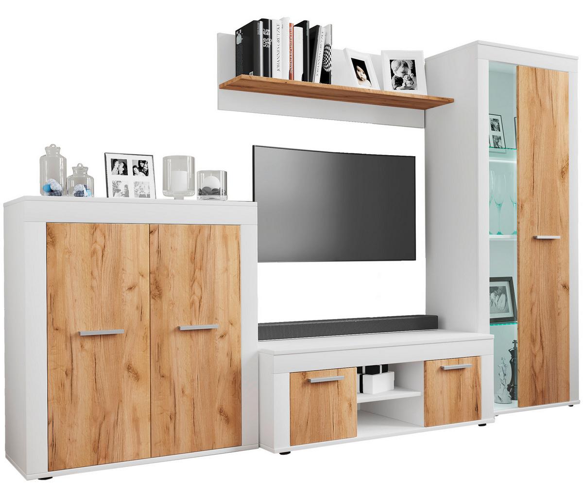 WOHNWAND USILO L WW - Honigeiche/Weiss, Design, Glas/Holzwerkstoff (242/159/37cm) - MID.YOU