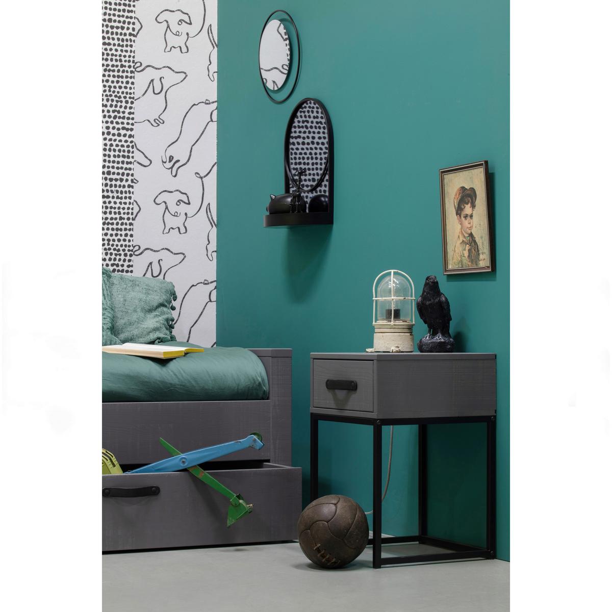 Nachttisch Morris Grau/Schwarz - Schwarz/Grau, Design, Leder/Holz (35/35/52cm) - Livetastic
