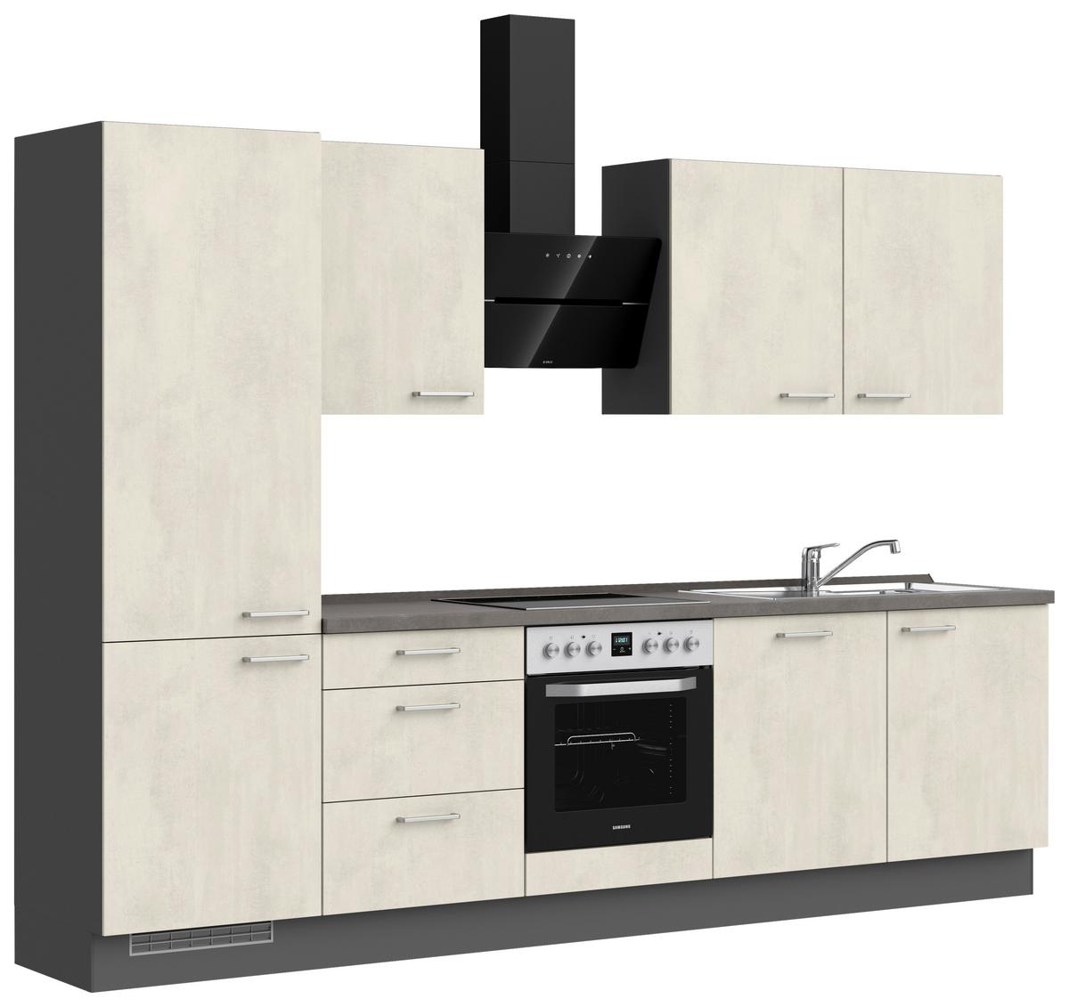 Küchenblock Riva High m. Geräten Weiß - Schieferfarben/Edelstahlfarben, MODERN, Holzwerkstoff/Metall (300cm) - Nobilia