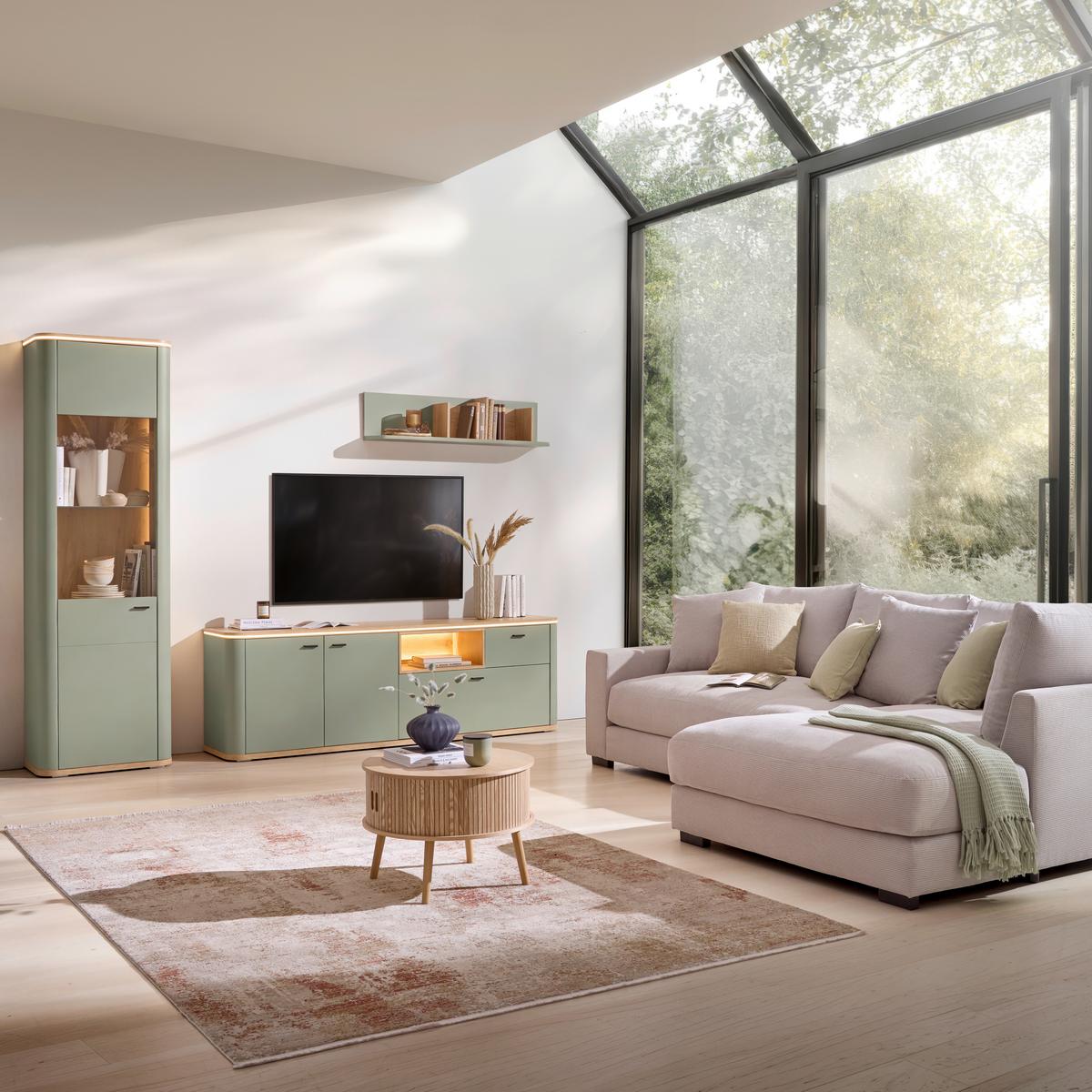 TV-Element Lagos Salbeigrün/Eiche Artisan - Salbeigrün/Anthrazit, Modern, Holzwerkstoff/Kunststoff (210/65/42,5cm) - Premium Living