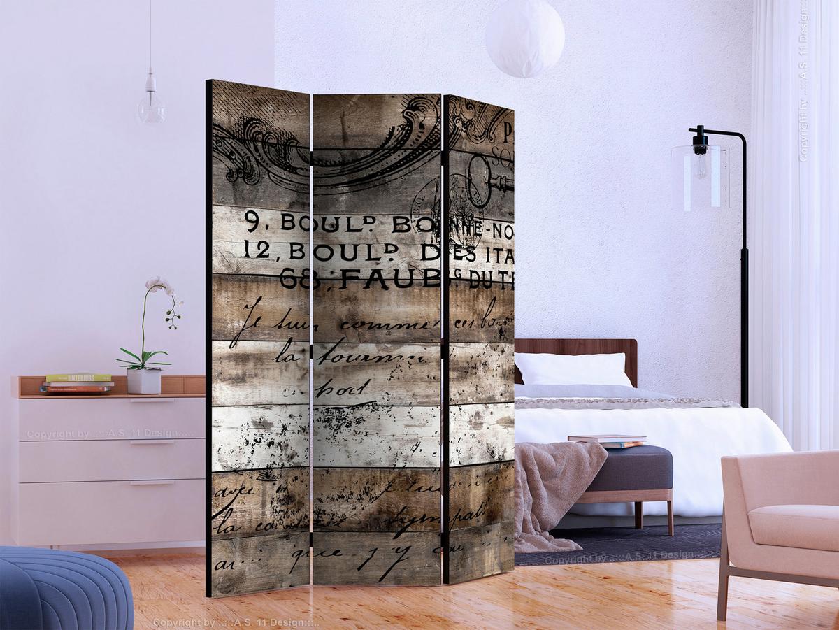 Paravan Old Vineyard, 3-Delni, Enostranski - svetlo rjava/bela, Basics, tekstil/les (135/172/3cm) - artgeist