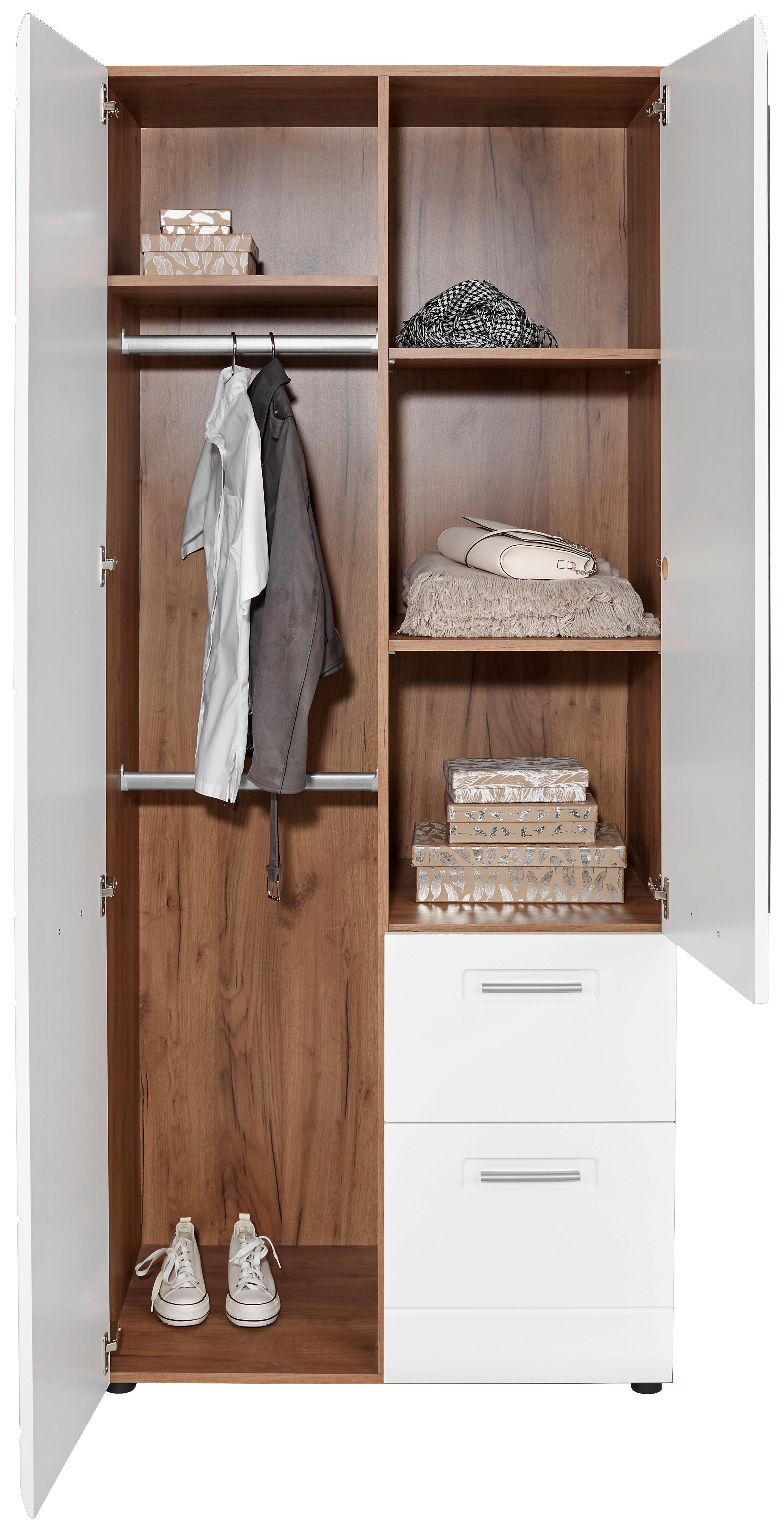 Omara Za Oblačila Avensis New, Bela, Temni Hrast, Ogledalo - barve hrasta/bela, Konvencionalno, umetna masa/leseni material (90/205,7/60cm) - Mömax