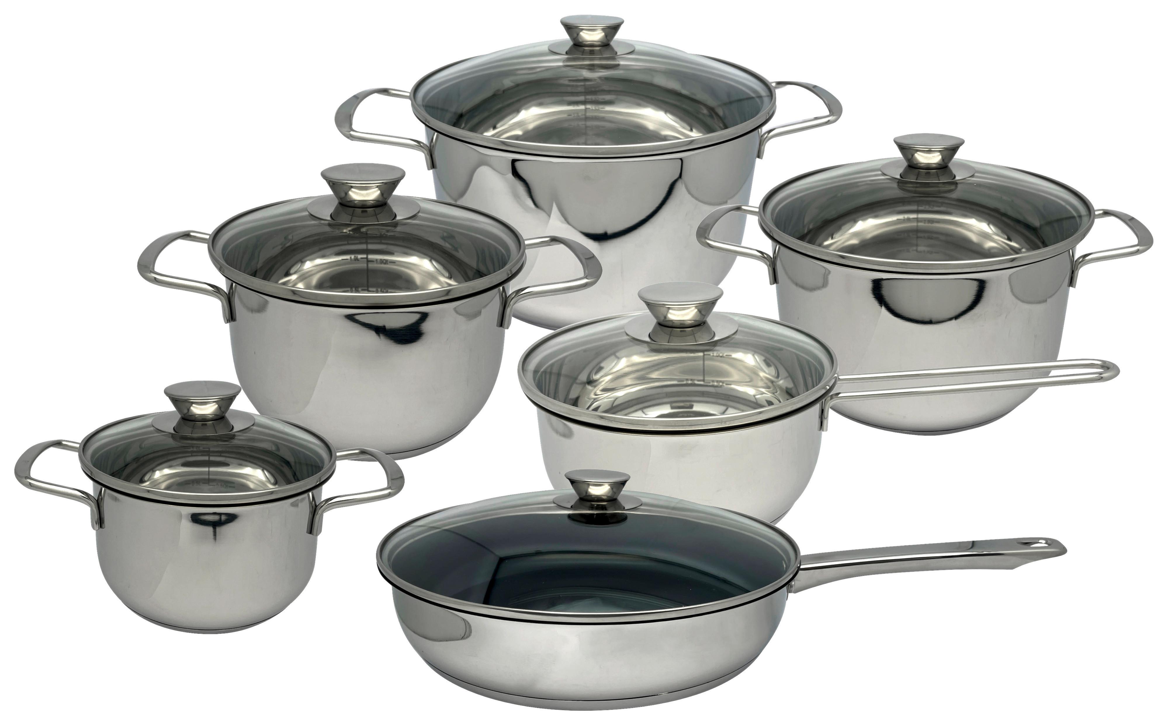 Kochtopfset Avery Edelstahlfarben 12-teilig - Klar/Edelstahlfarben, KONVENTIONELL, Glas/Metall - ELO