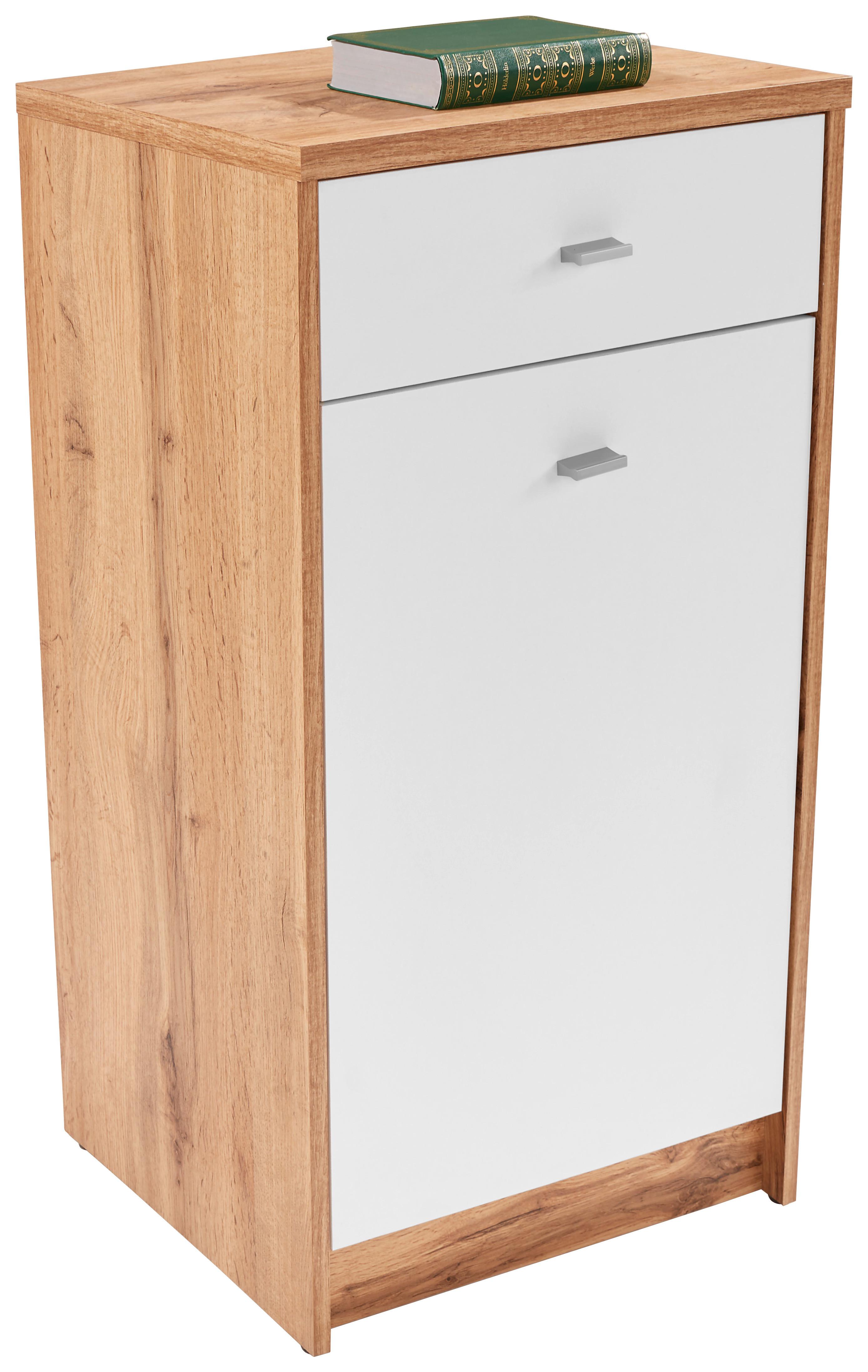 KOMODA 4-YOU NEW YUK02 - chromowy/biały, Modern, materiał drewnopochodny/tworzywo sztuczne (50/85,4/34,6cm)