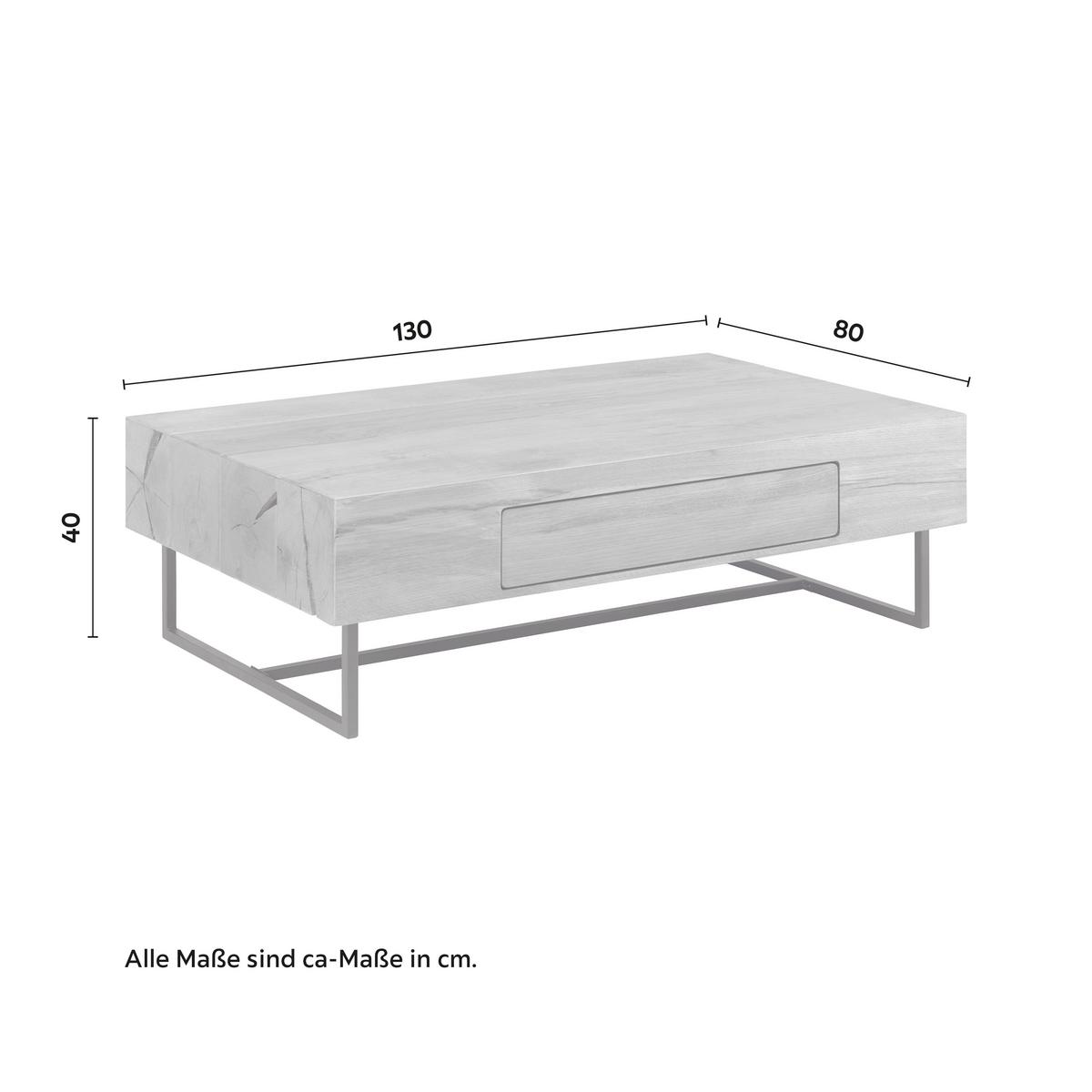 Couchtisch "Davide", ca. 130x80 cm, aus Eiche, massiv - Eichefarben/Schwarz, MODERN, Holz/Metall (130/40/80cm) - Bessagi Home