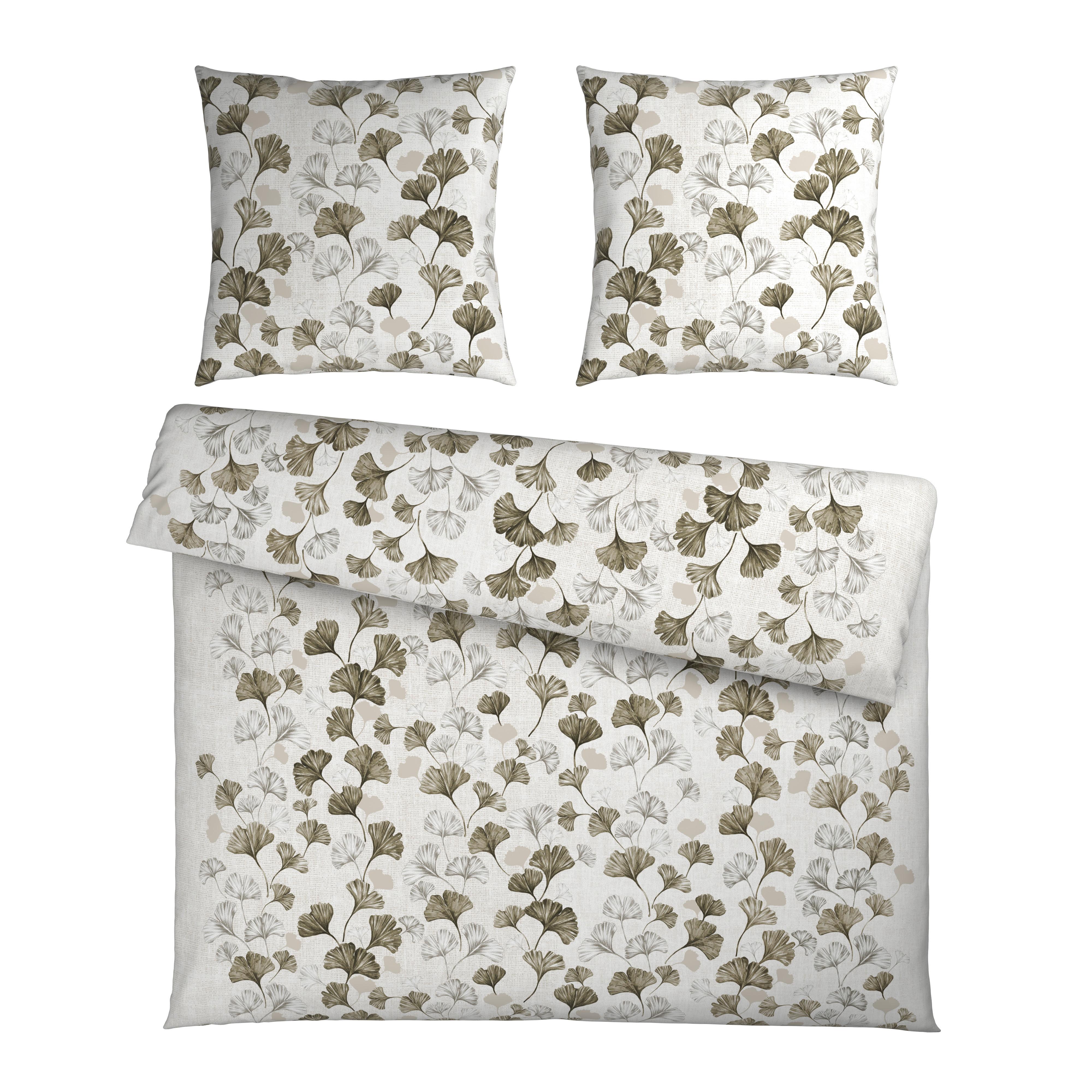 Bettwäsche Yuki XXL Weiß/Grün ca. 200x200cm - Weiß, MODERN, Textil (200/200cm) - Mömax