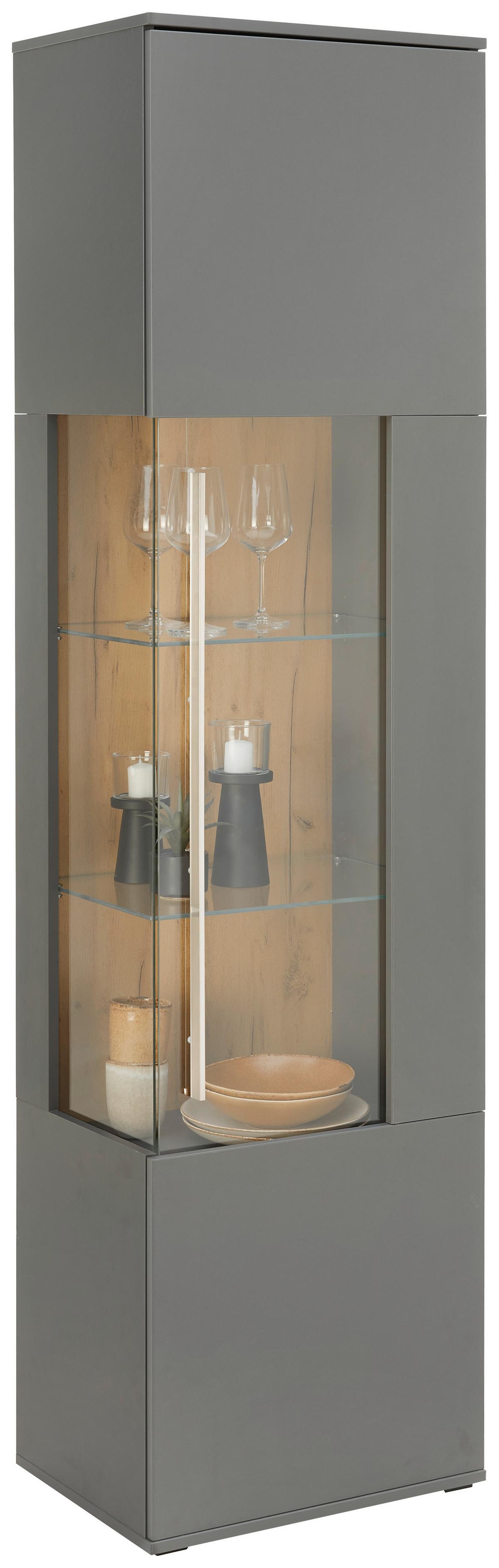 Vitrine Limit in Grau/Eichefarben - MODERN, Glas/Holzwerkstoff (53/201/40cm) - Mömax