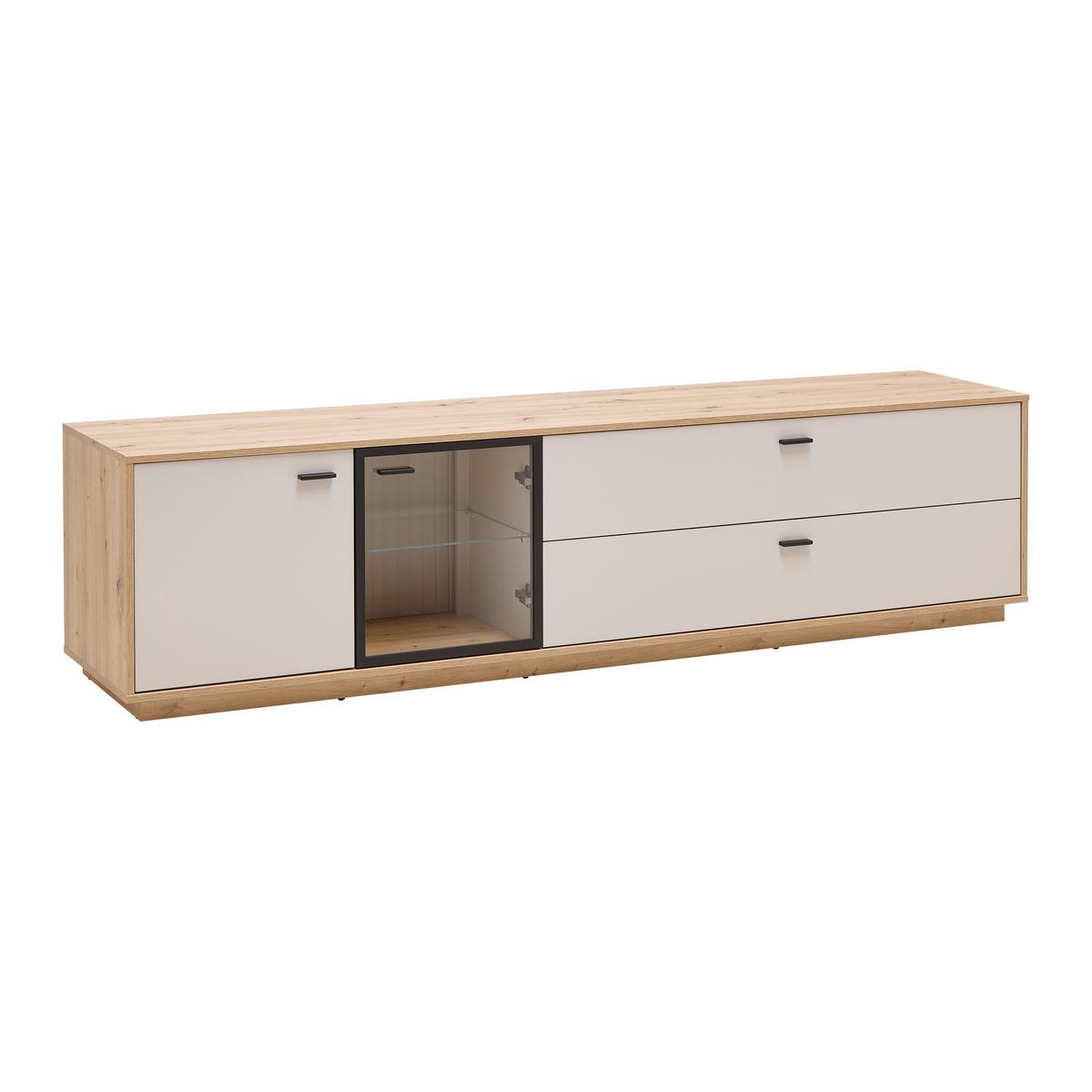 TV-Element Cremona Kaschmir/Eiche Artisan - Kaschmir/Schwarz, MODERN, Glas/Holzwerkstoff (210/55/45cm) - Premium Living