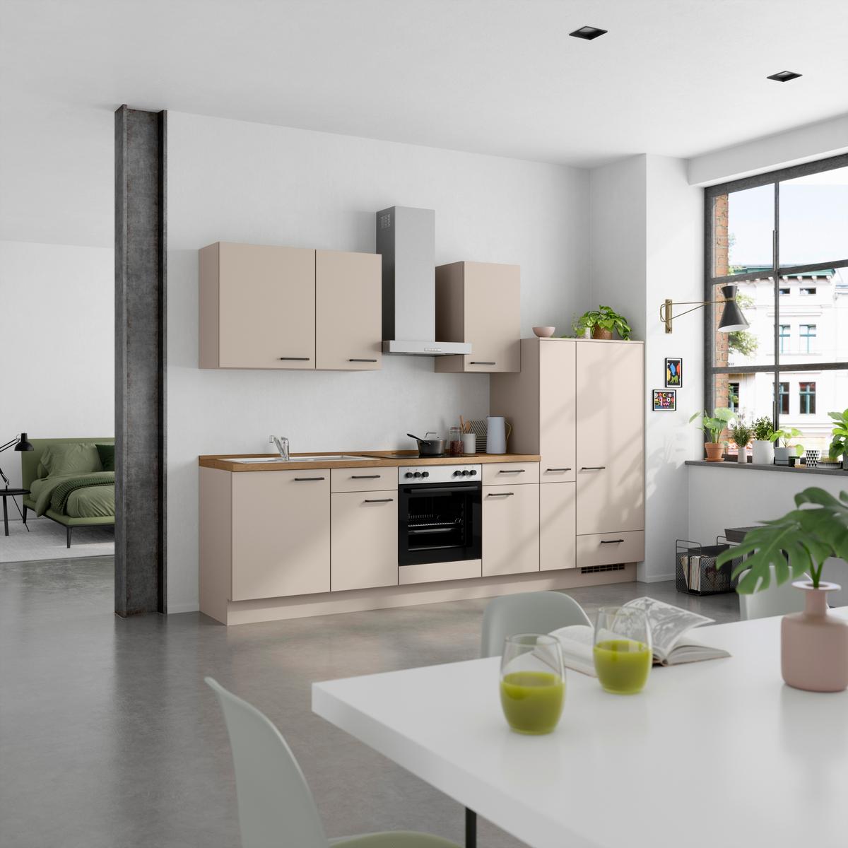 Küchenleerblock Easytouch Low o. Geräte Sandfarben - Sandfarben/Eichefarben, MODERN, Holzwerkstoff/Metall (300cm) - Nobilia