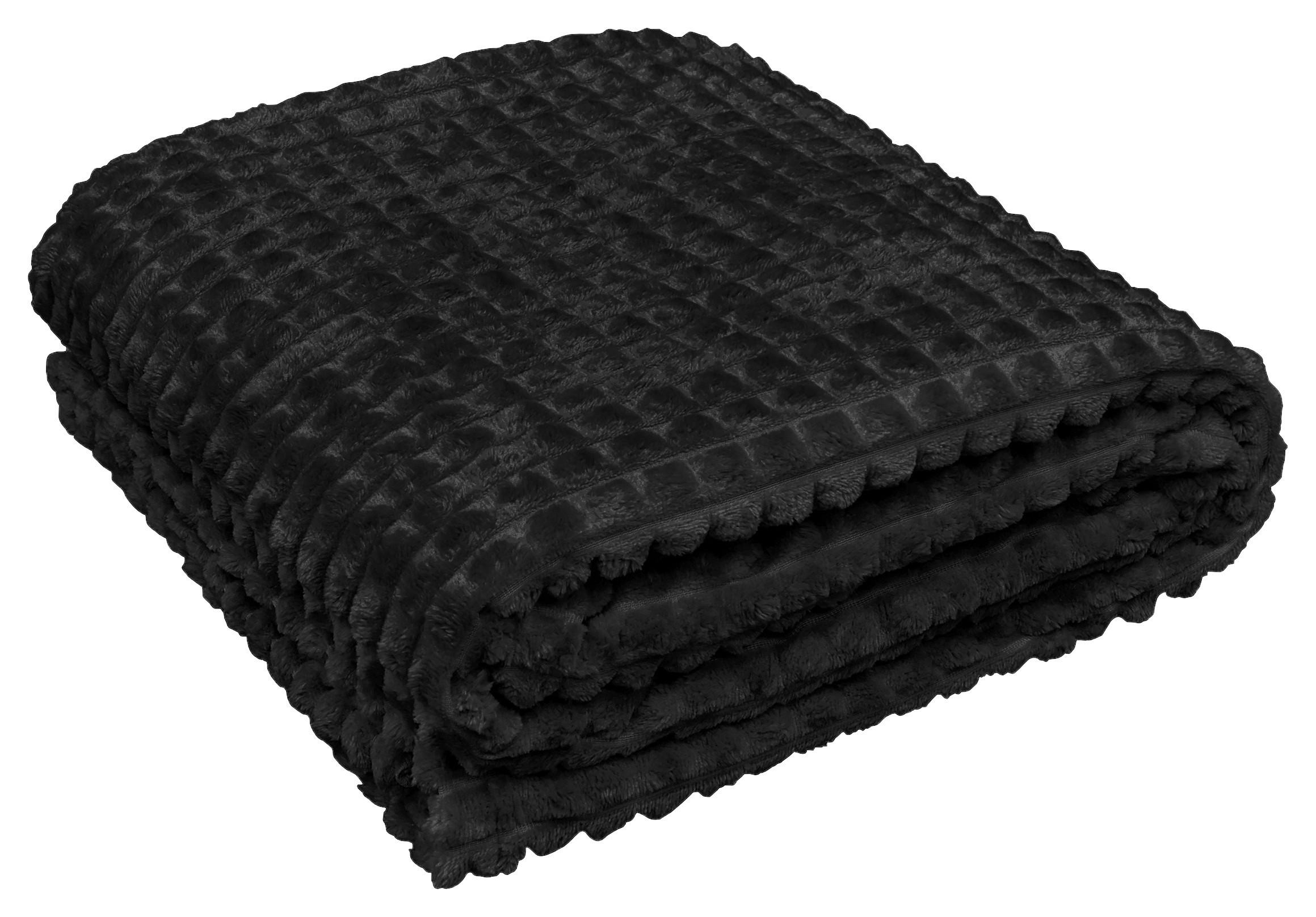 Kuscheldecke Checks Schwarz ca. 140x190cm - Schwarz, Textil (140/190cm)
