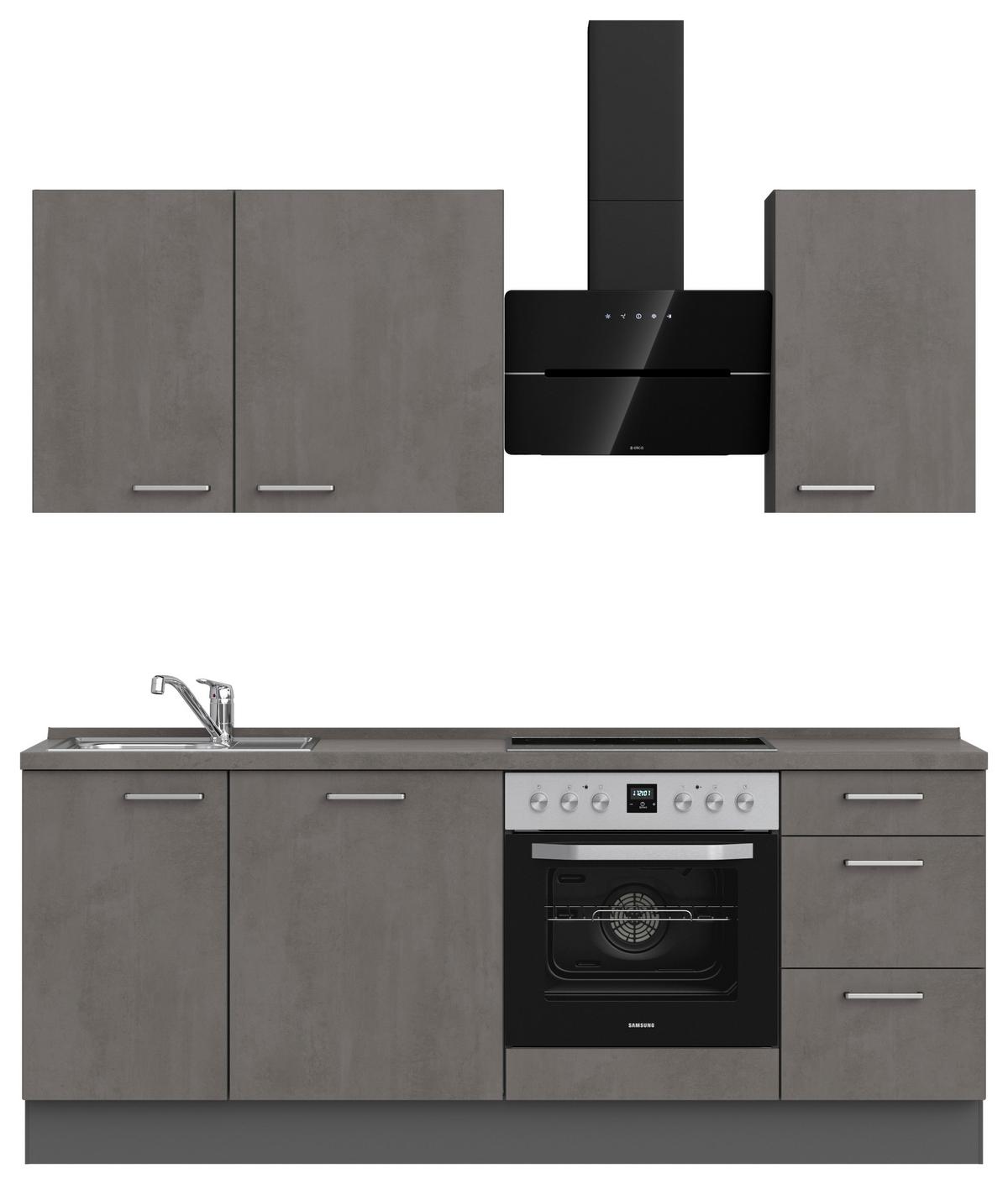 Küchenblock Riva High m. Geräten Schieferfarben - Schieferfarben/Edelstahlfarben, MODERN, Holzwerkstoff/Metall (210cm) - Nobilia