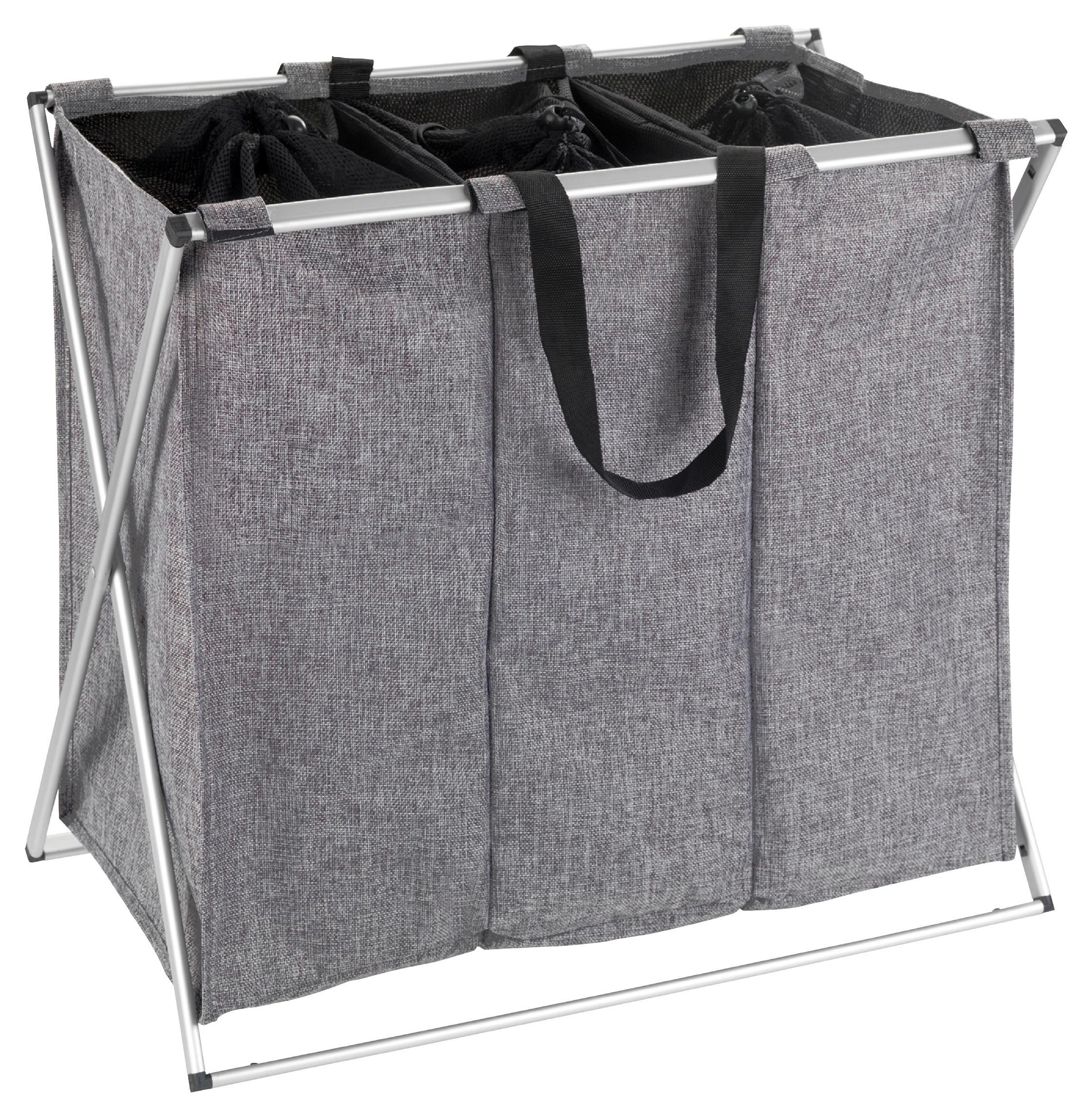 KOSZ NA PRANIE TRIO - kolor aluminiowy/szary, Basics, metal/tkanina (63/57/38cm) - Wenko
