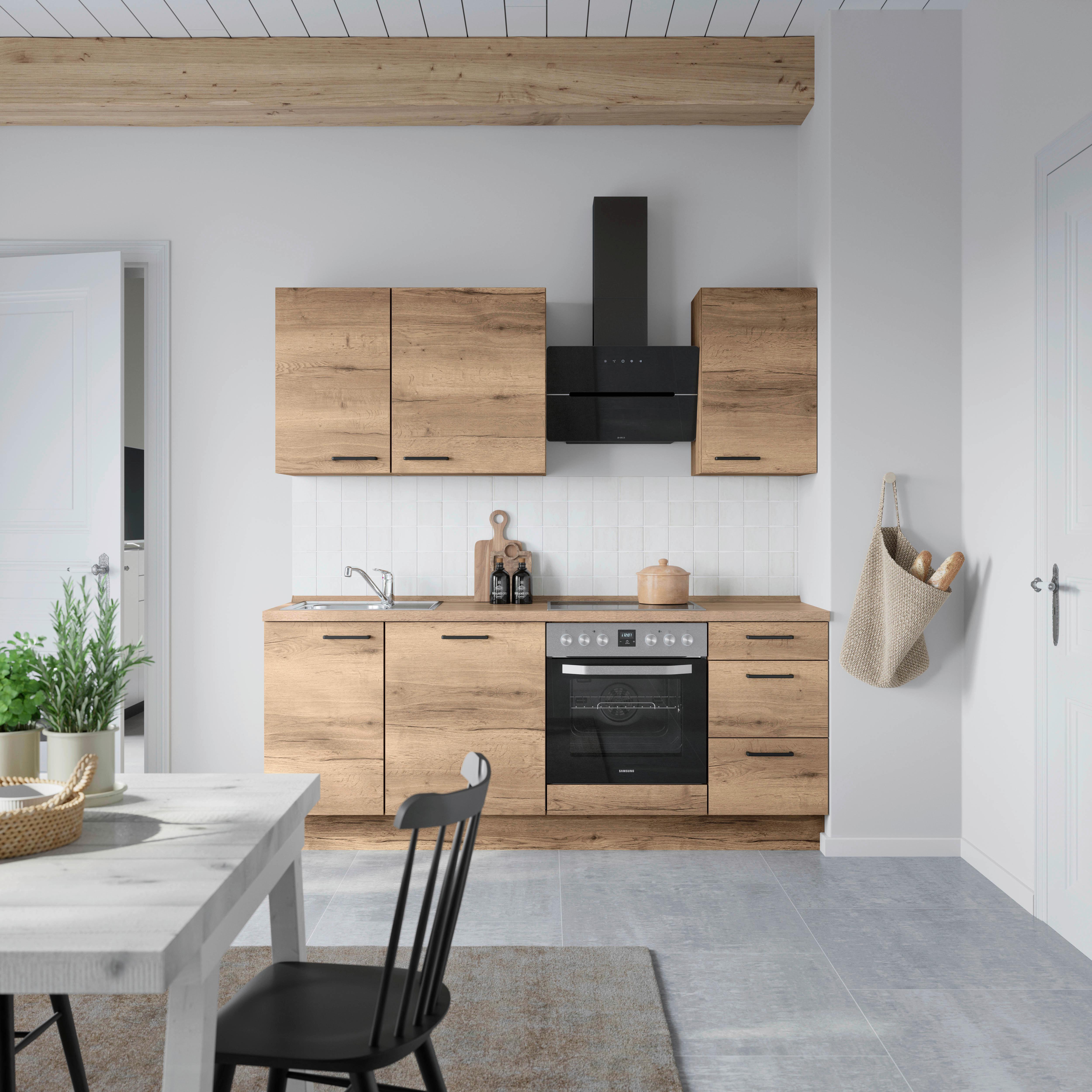 Küchenblock Structura High m. Geräten Eiche dunkel - Eiche dunkel/Schwarz, MODERN, Holzwerkstoff/Metall (210cm) - Nobilia